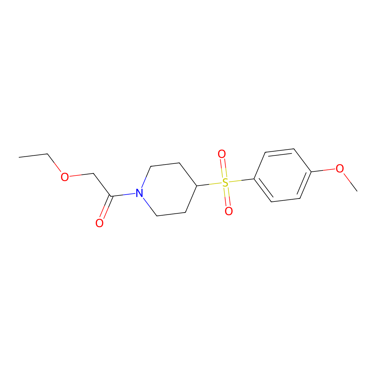 2-Ethoxy-1-(4-((4-methoxyphenyl)sulfonyl)piperidin-1-yl)ethanone molecular structure, CAS 1706144-21-9