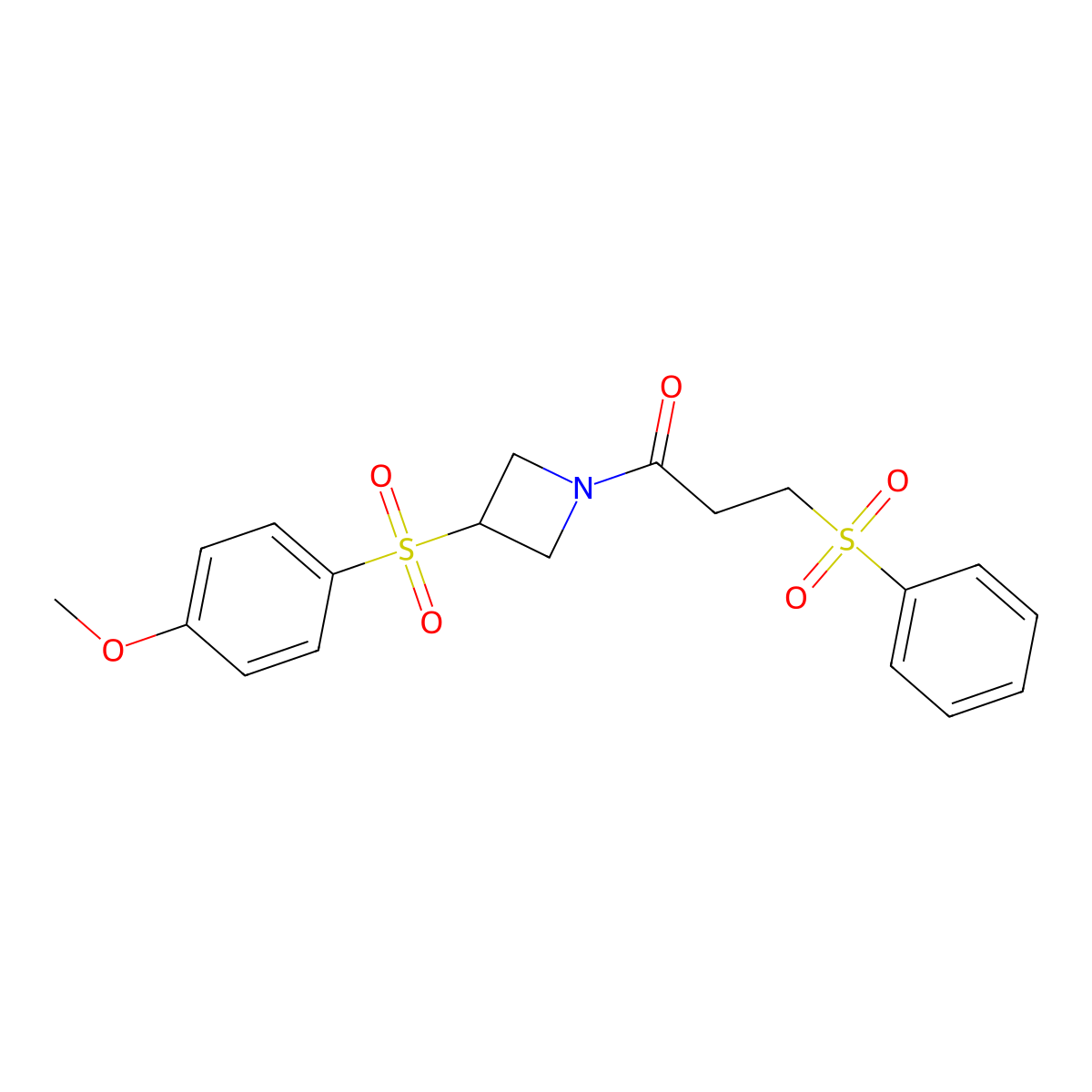 1-(3-((4-Methoxyphenyl)sulfonyl)azetidin-1-yl)-3-(phenylsulfonyl)propan-1-one molecular structure, CAS 1706144-91-3