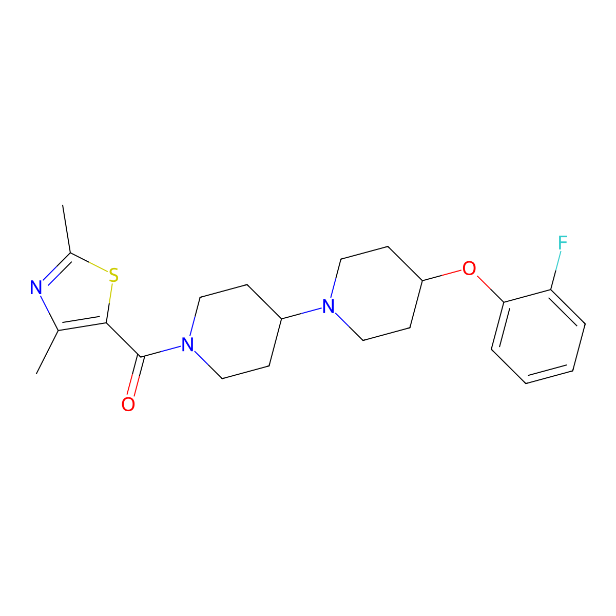 (2,4-Dimethylthiazol-5-yl)(4-(2-fluorophenoxy)-[1,4'-bipiperidin]-1'-yl)methanone molecular structure, CAS 1706145-16-5