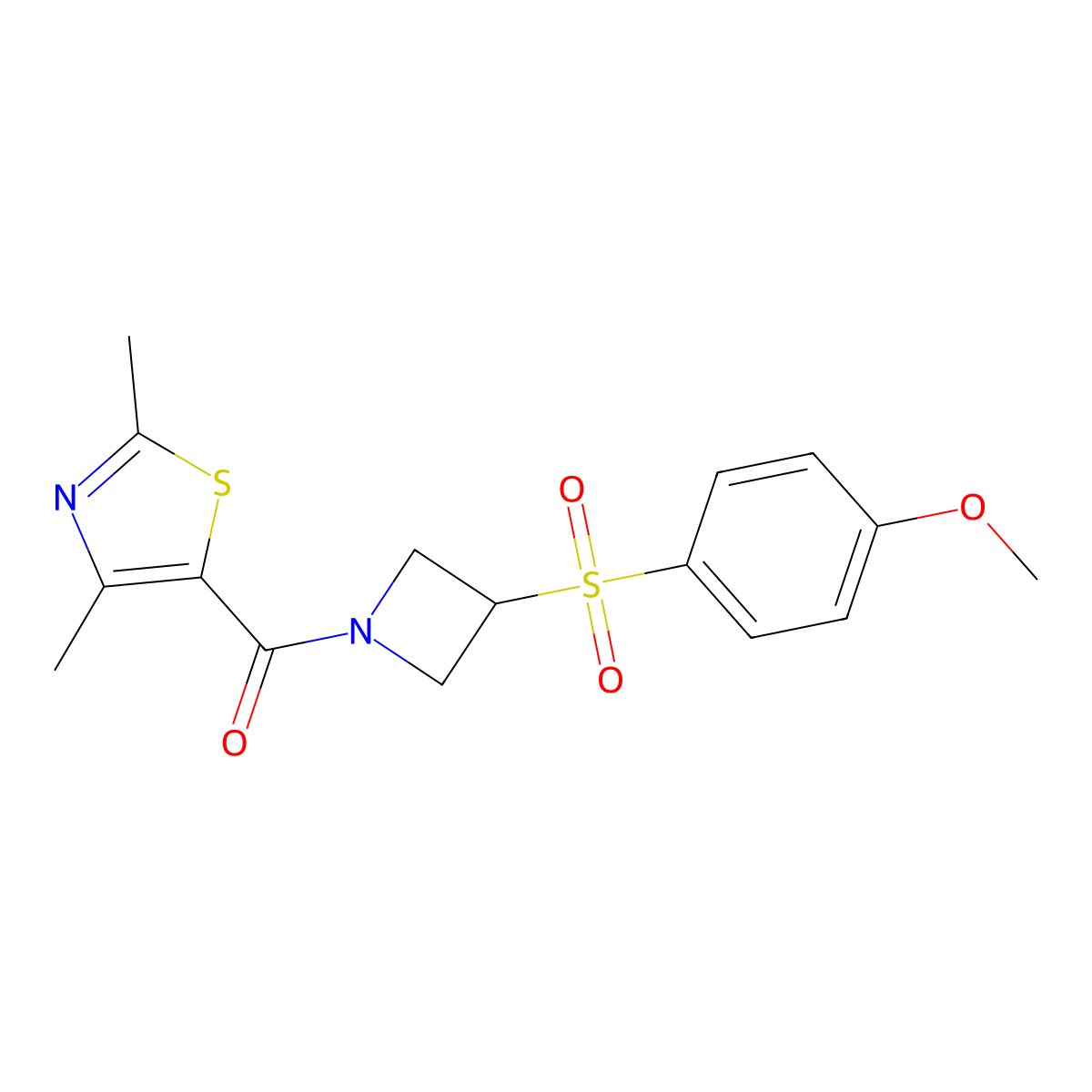 (2,4-Dimethylthiazol-5-yl)(3-((4-methoxyphenyl)sulfonyl)azetidin-1-yl)methanone molecular structure, CAS 1706145-95-0