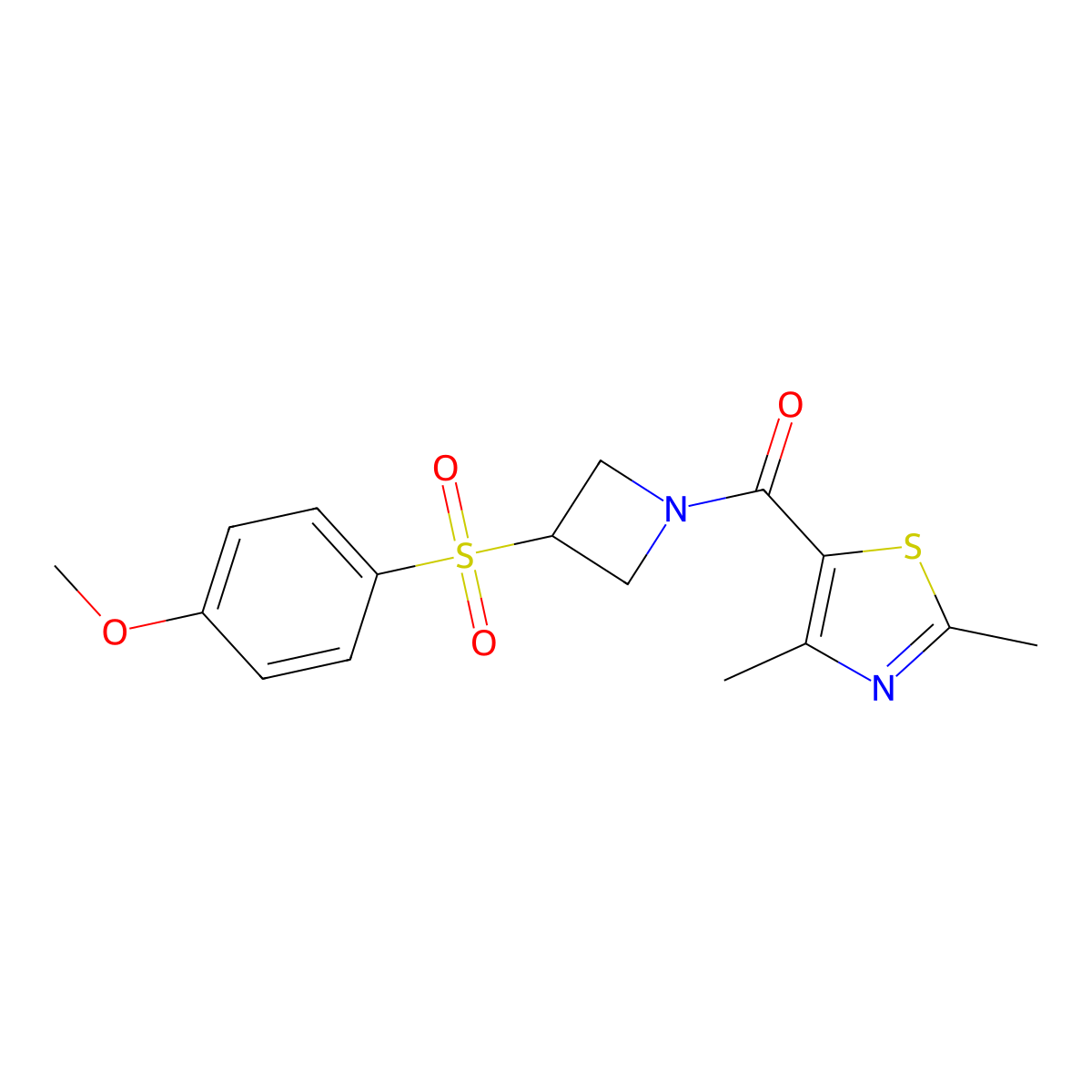 (2,4-Dimethylthiazol-5-yl)(3-((4-methoxyphenyl)sulfonyl)azetidin-1-yl)methanone molecular structure, CAS 1706145-95-0