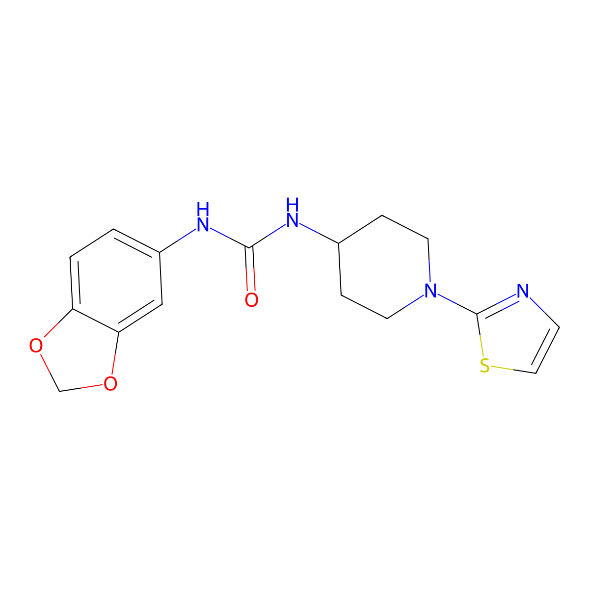 1-(Benzo[d][1,3]dioxol-5-yl)-3-(1-(thiazol-2-yl)piperidin-4-yl)urea molecular structure, CAS 1706147-60-5