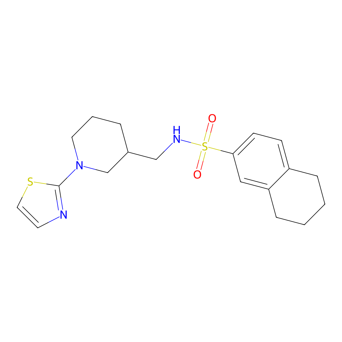 N-((1-(thiazol-2-yl)piperidin-3-yl)methyl)-5,6,7,8-tetrahydronaphthalene-2-sulfonamide molecular structure, CAS 1706151-40-7