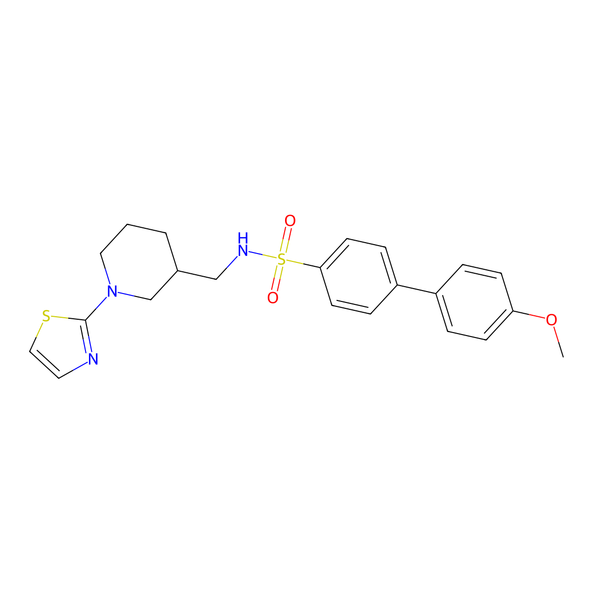 4'-methoxy-N-((1-(thiazol-2-yl)piperidin-3-yl)methyl)-[1,1'-biphenyl]-4-sulfonamide molecular structure, CAS 1706151-58-7