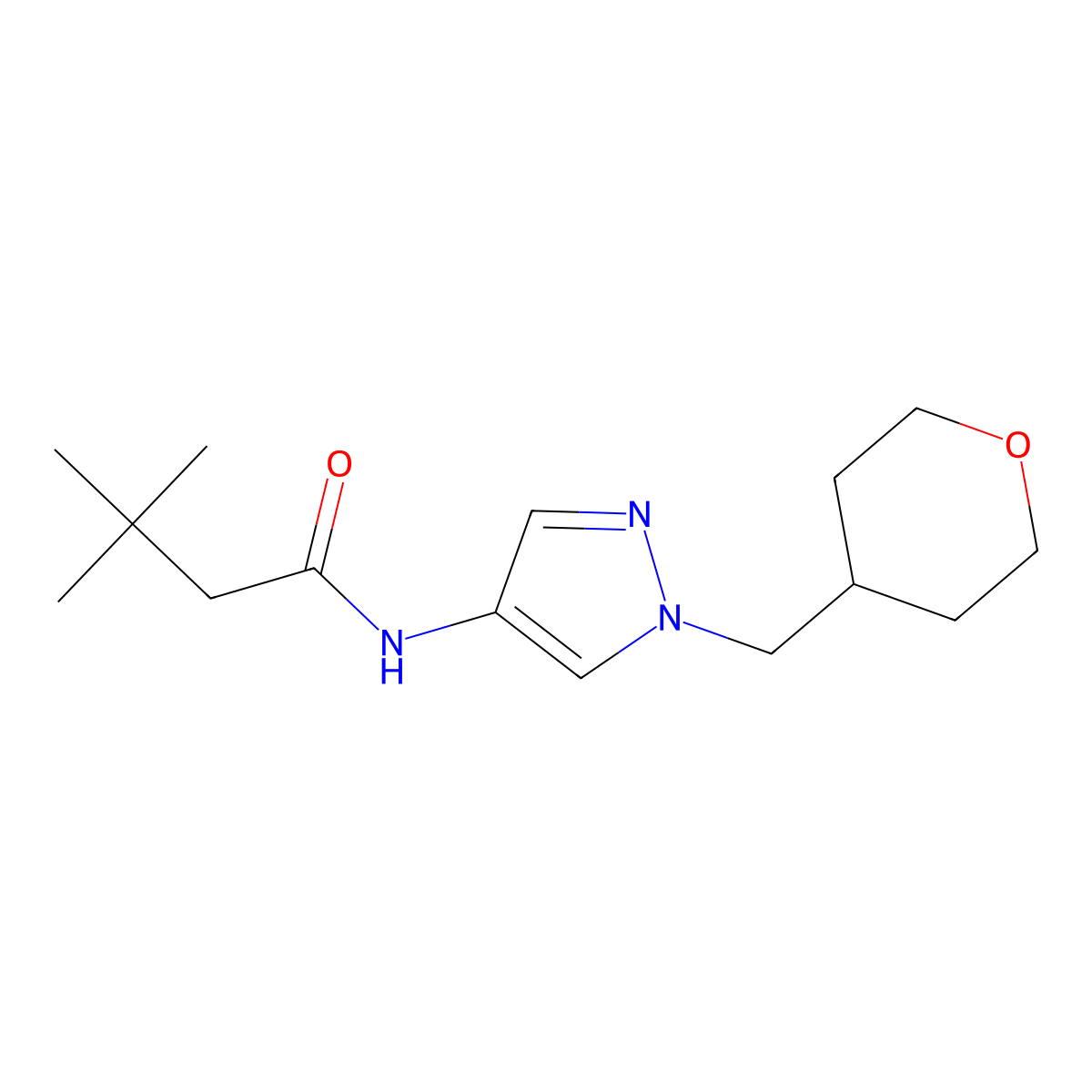 3,3-dimethyl-N-(1-((tetrahydro-2H-pyran-4-yl)methyl)-1H-pyrazol-4-yl)butanamide molecular structure, CAS 1706151-70-3