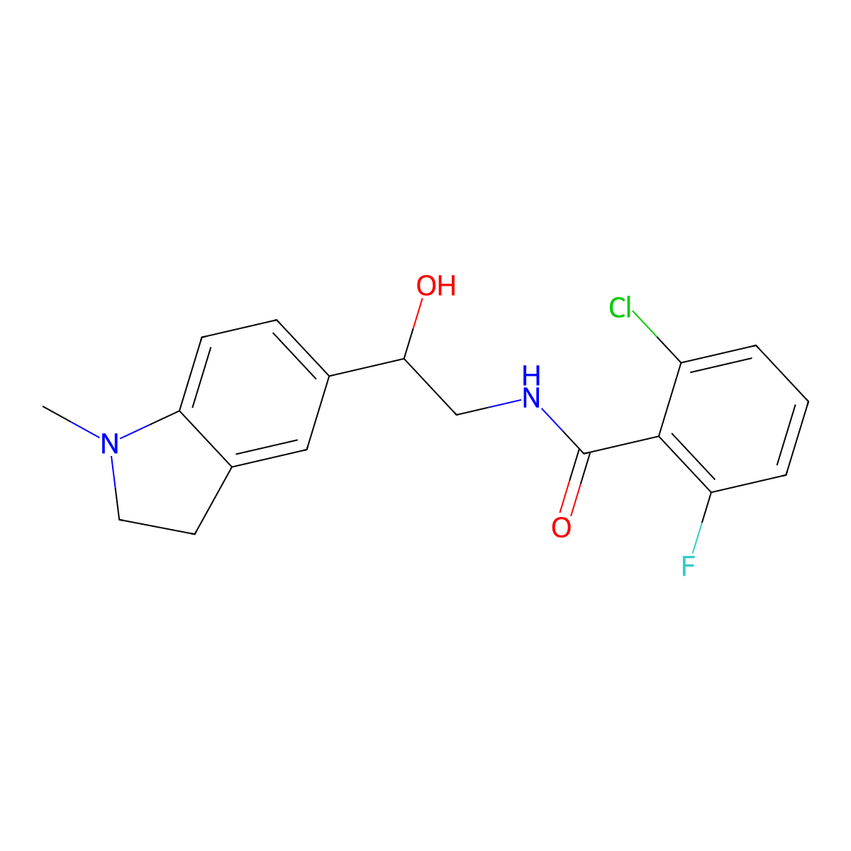 2-chloro-6-fluoro-N-(2-hydroxy-2-(1-methylindolin-5-yl)ethyl)benzamide molecular structure, CAS 1706152-96-6