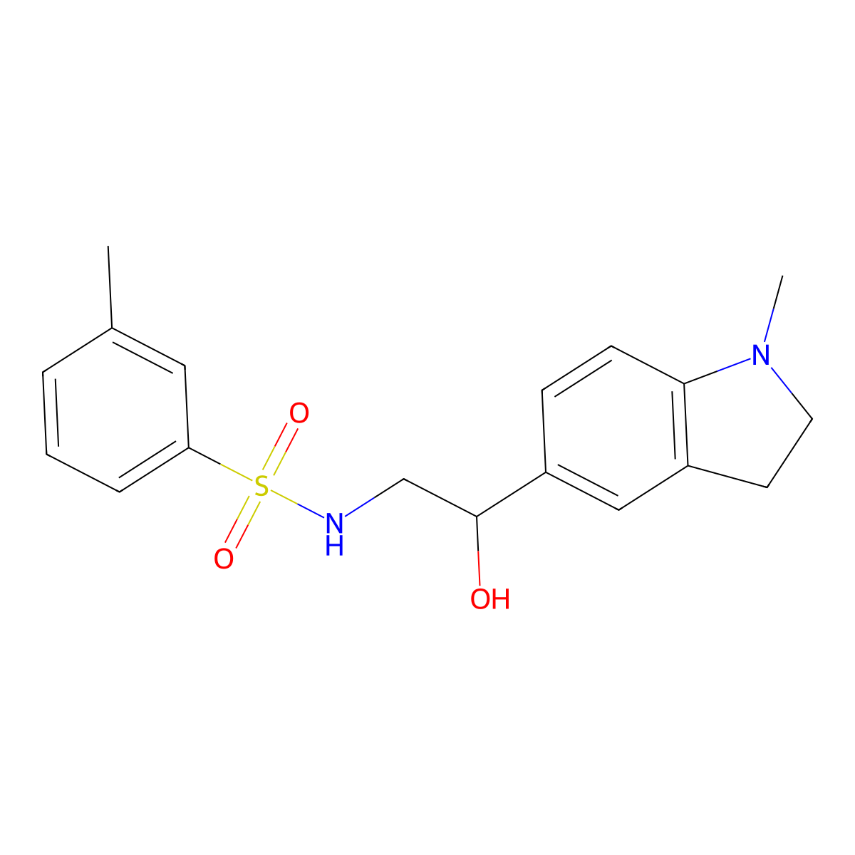 N-(2-hydroxy-2-(1-methylindolin-5-yl)ethyl)-3-methylbenzenesulfonamide molecular structure, CAS 1706153-56-1