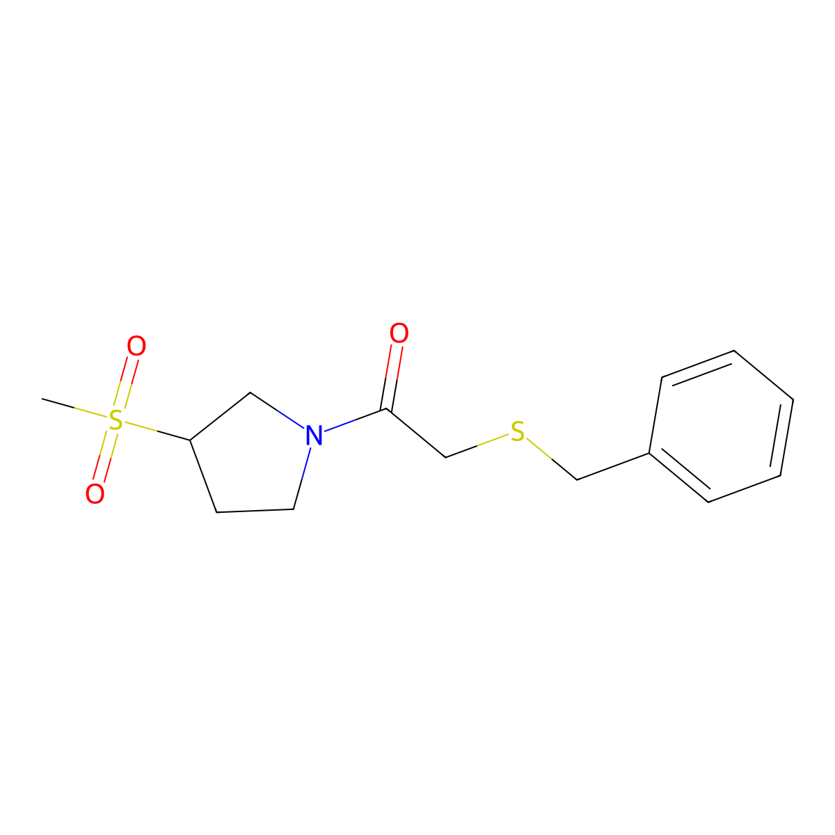 2-(Benzylthio)-1-(3-(methylsulfonyl)pyrrolidin-1-yl)ethanone molecular structure, CAS 1706154-49-5