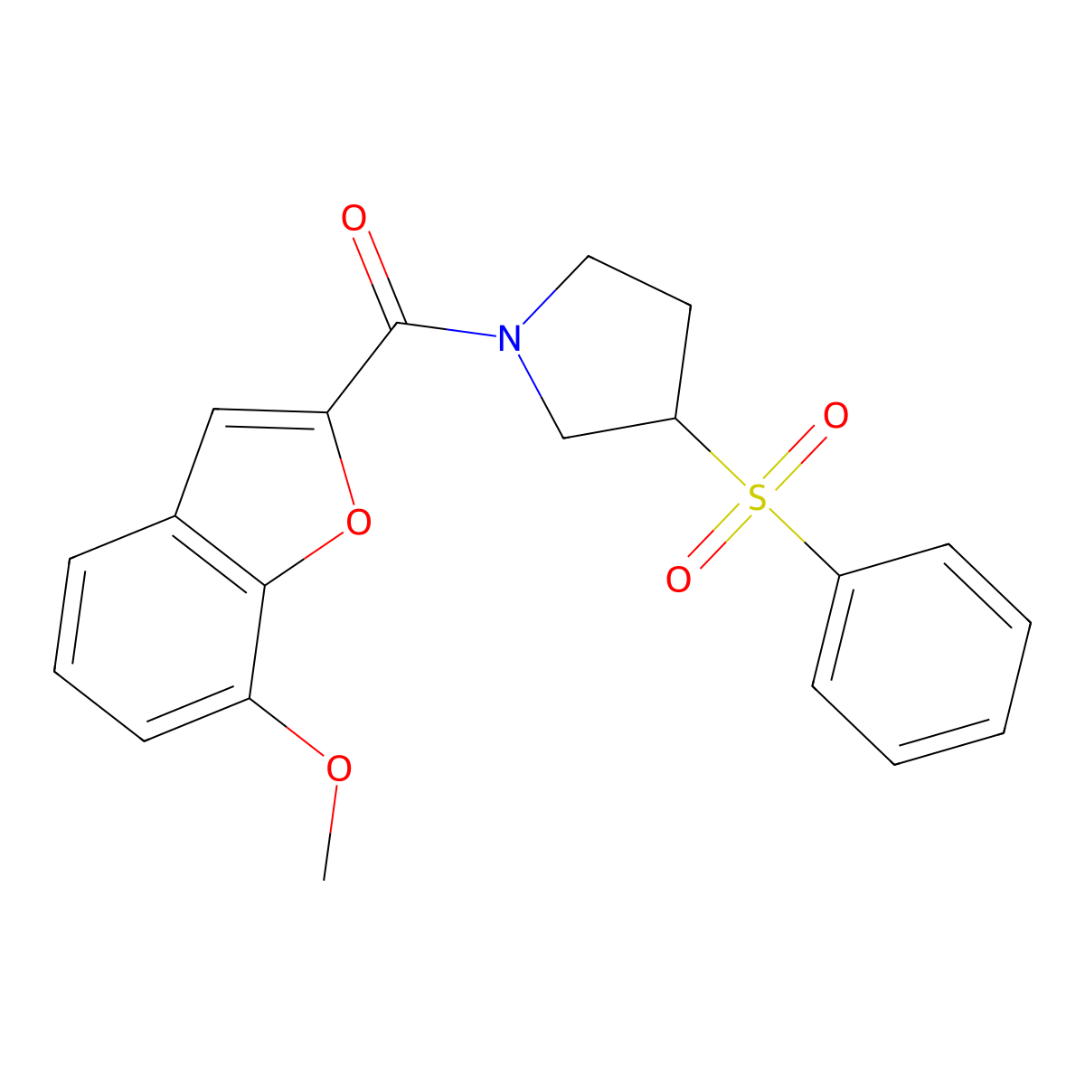 (7-Methoxybenzofuran-2-yl)(3-(phenylsulfonyl)pyrrolidin-1-yl)methanone molecular structure, CAS 1706155-43-2