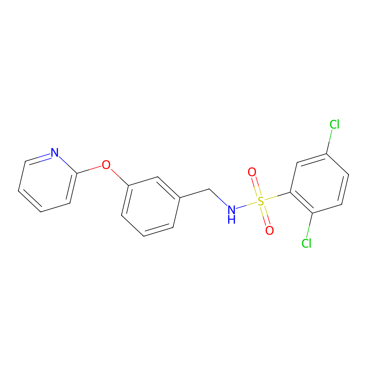 2,5-dichloro-N-(3-(pyridin-2-yloxy)benzyl)benzenesulfonamide molecular structure, CAS 1706162-27-7