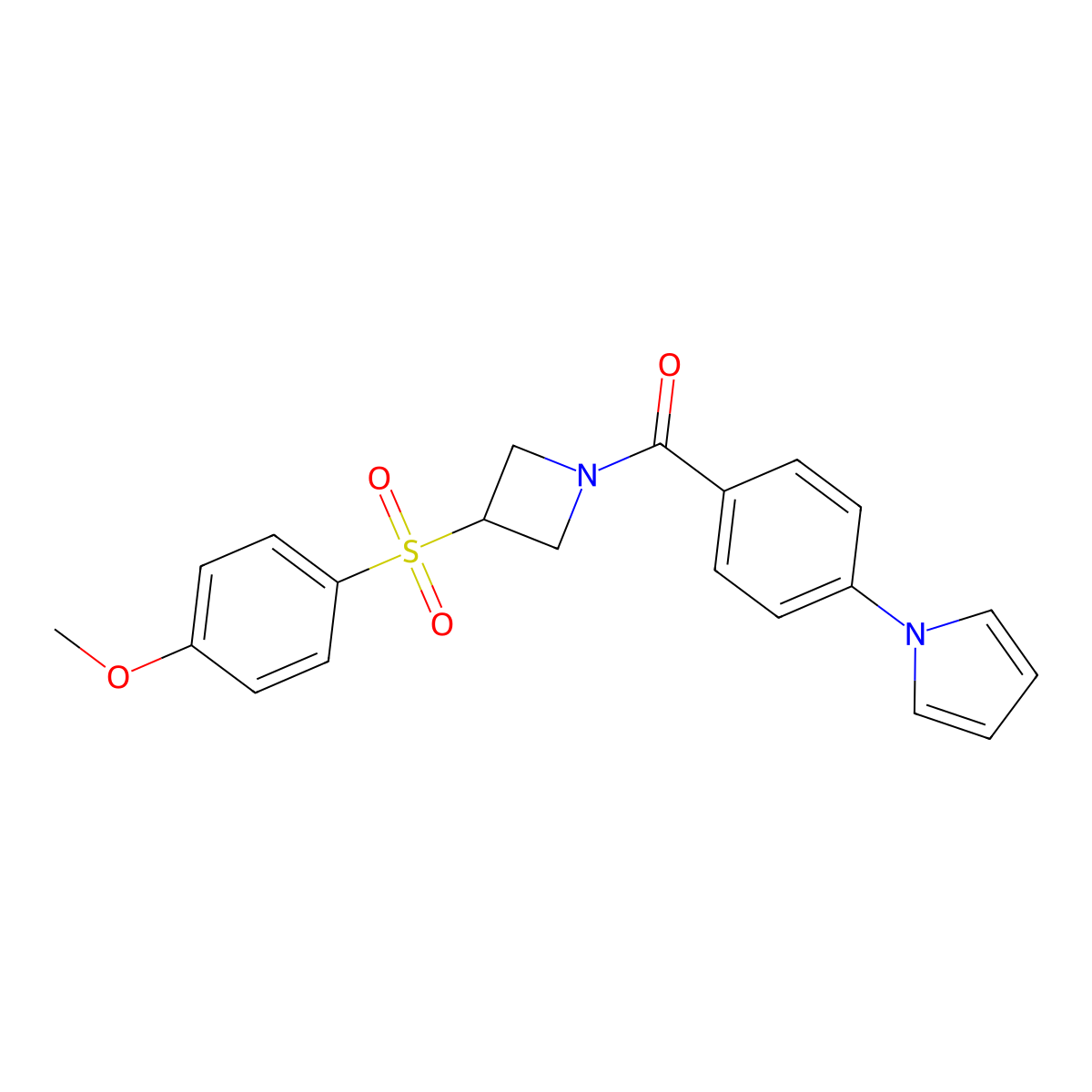 (4-(1H-pyrrol-1-yl)phenyl)(3-((4-methoxyphenyl)sulfonyl)azetidin-1-yl)methanone molecular structure, CAS 1706164-17-1