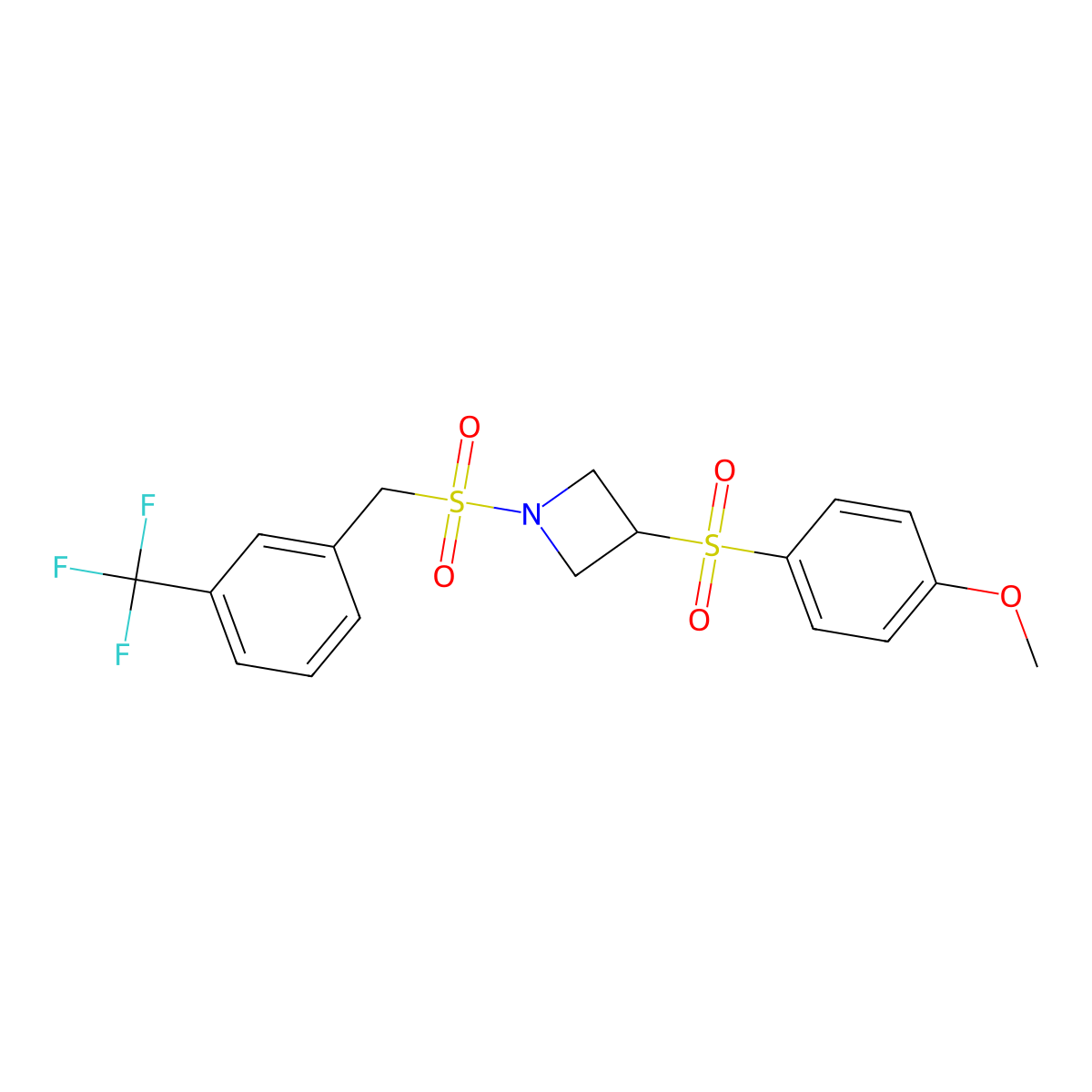 3-((4-Methoxyphenyl)sulfonyl)-1-((3-(trifluoromethyl)benzyl)sulfonyl)azetidine molecular structure, CAS 1706164-83-1