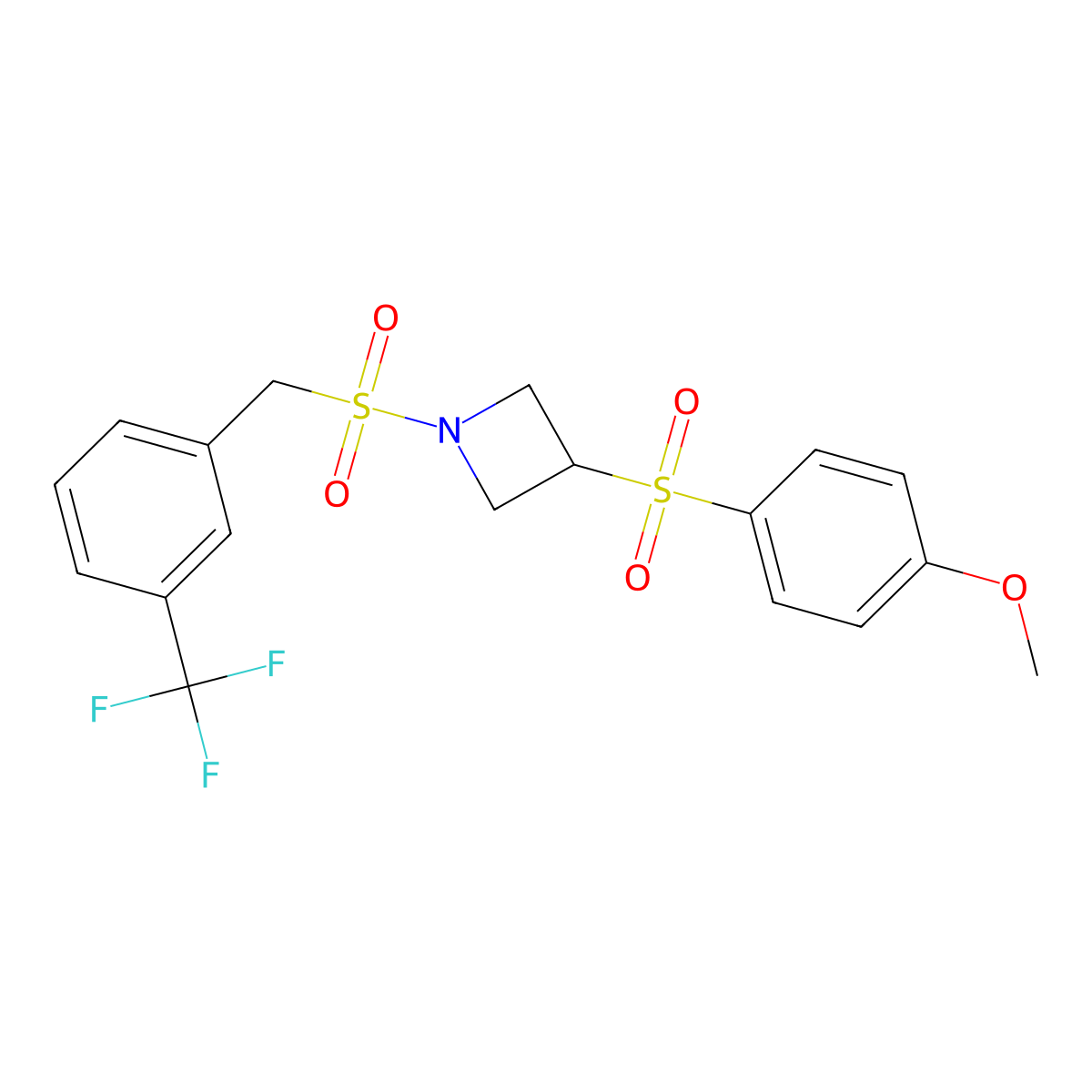 3-((4-Methoxyphenyl)sulfonyl)-1-((3-(trifluoromethyl)benzyl)sulfonyl)azetidine molecular structure, CAS 1706164-83-1