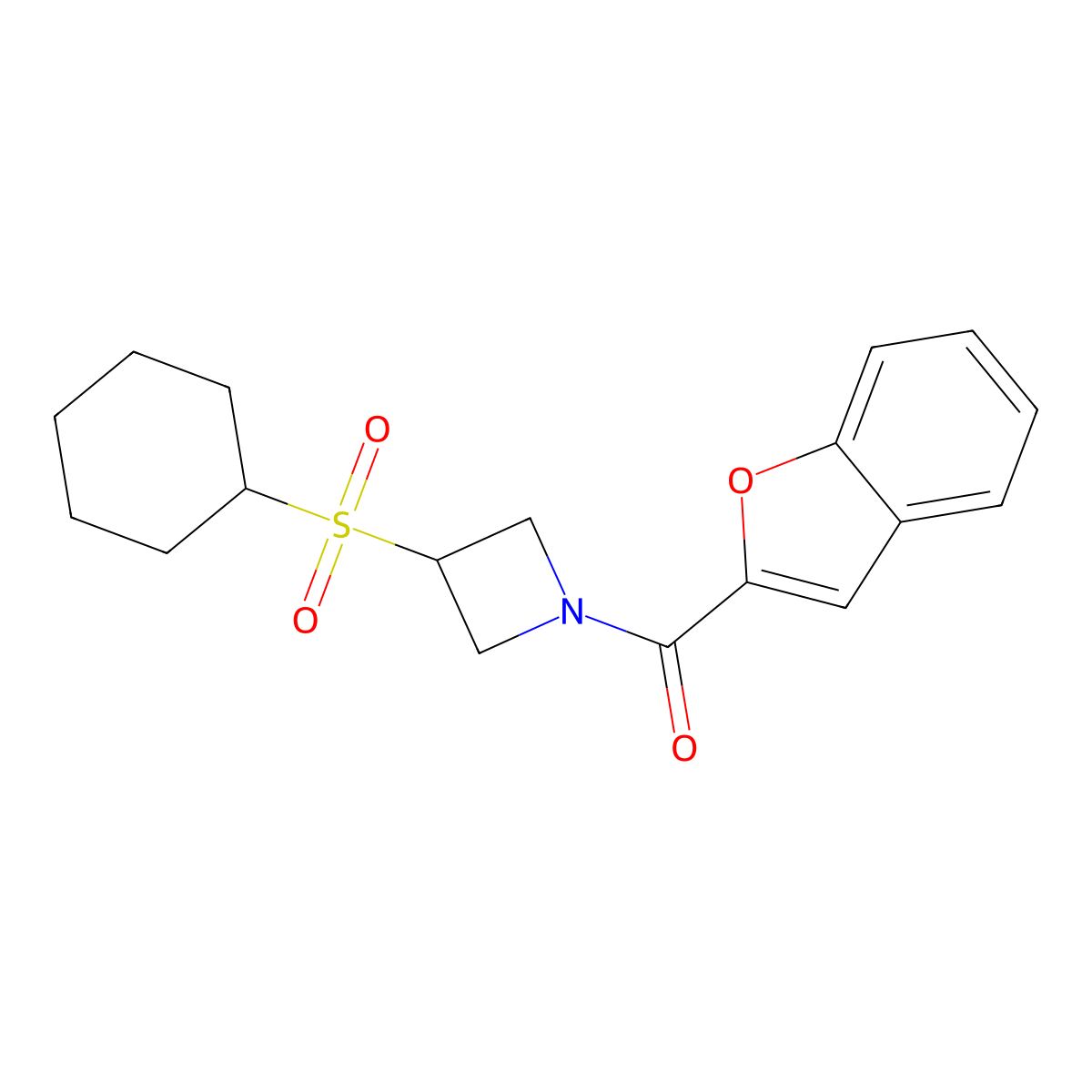 Benzofuran-2-yl(3-(cyclohexylsulfonyl)azetidin-1-yl)methanone molecular structure, CAS 1706164-91-1