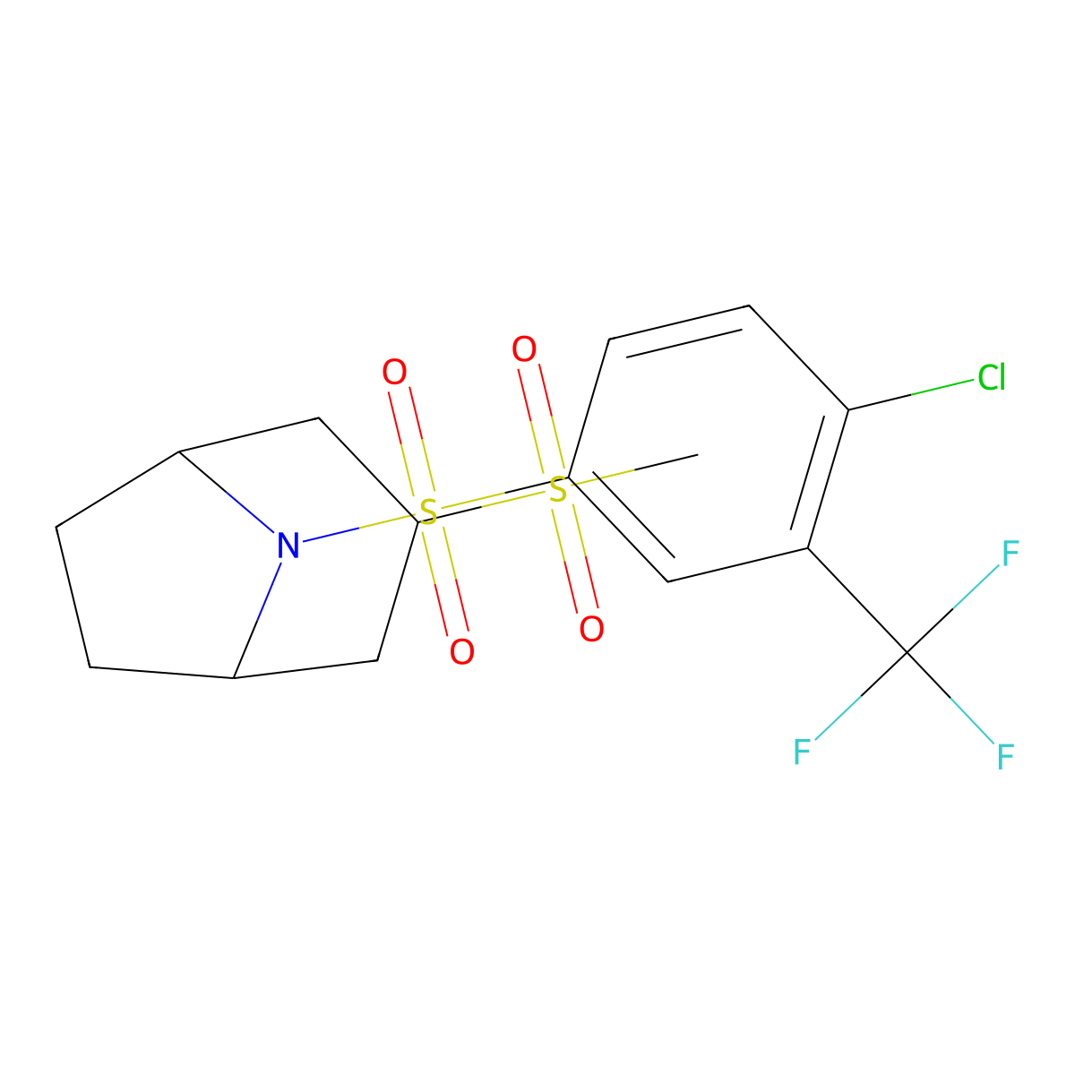 (1R,5S)-8-((4-chloro-3-(trifluoromethyl)phenyl)sulfonyl)-3-(methylsulfonyl)-8-azabicyclo[3.2.1]octane molecular structure, CAS 1706165-66-3