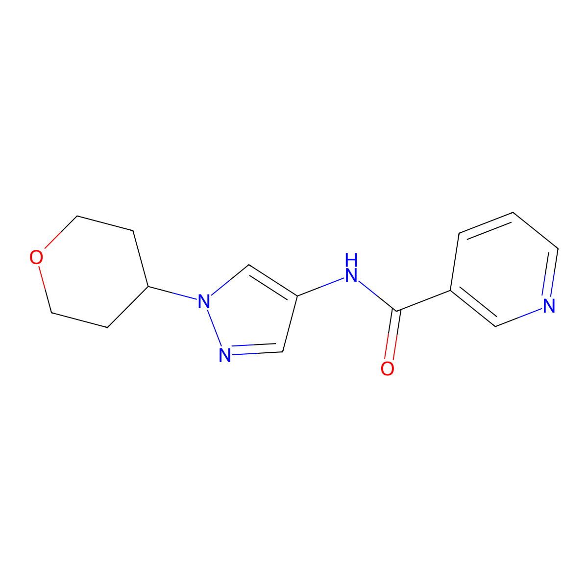 N-(1-(tetrahydro-2H-pyran-4-yl)-1H-pyrazol-4-yl)nicotinamide molecular structure, CAS 1706166-47-3