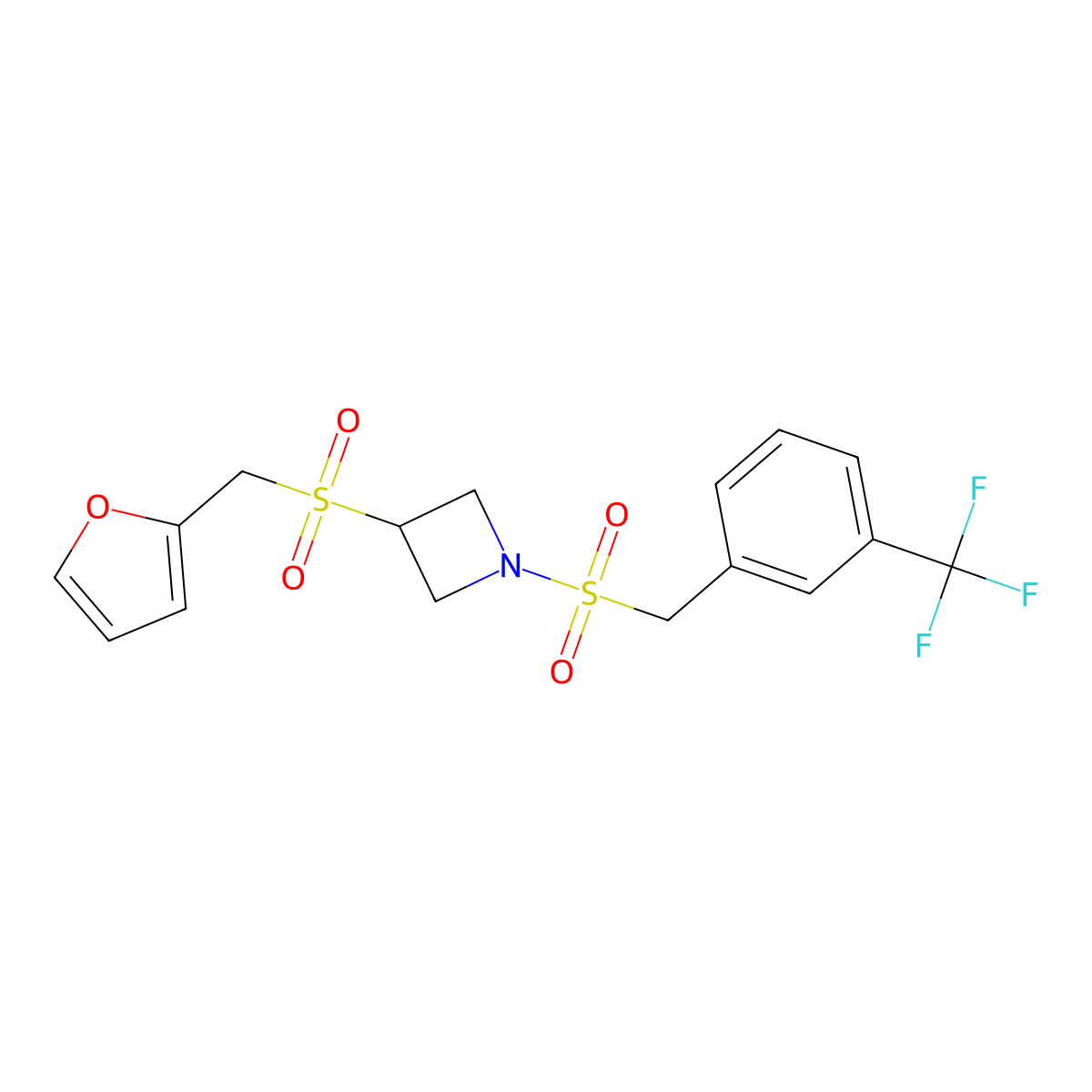 3-((Furan-2-ylmethyl)sulfonyl)-1-((3-(trifluoromethyl)benzyl)sulfonyl)azetidine molecular structure, CAS 1706167-05-6