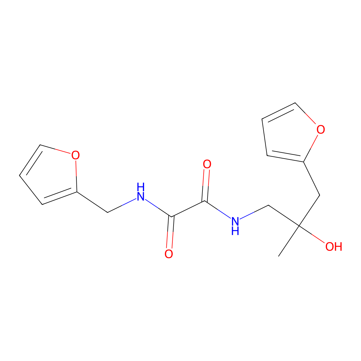 N1-(3-(furan-2-yl)-2-hydroxy-2-methylpropyl)-N2-(furan-2-ylmethyl)oxalamide molecular structure, CAS 1706177-36-7