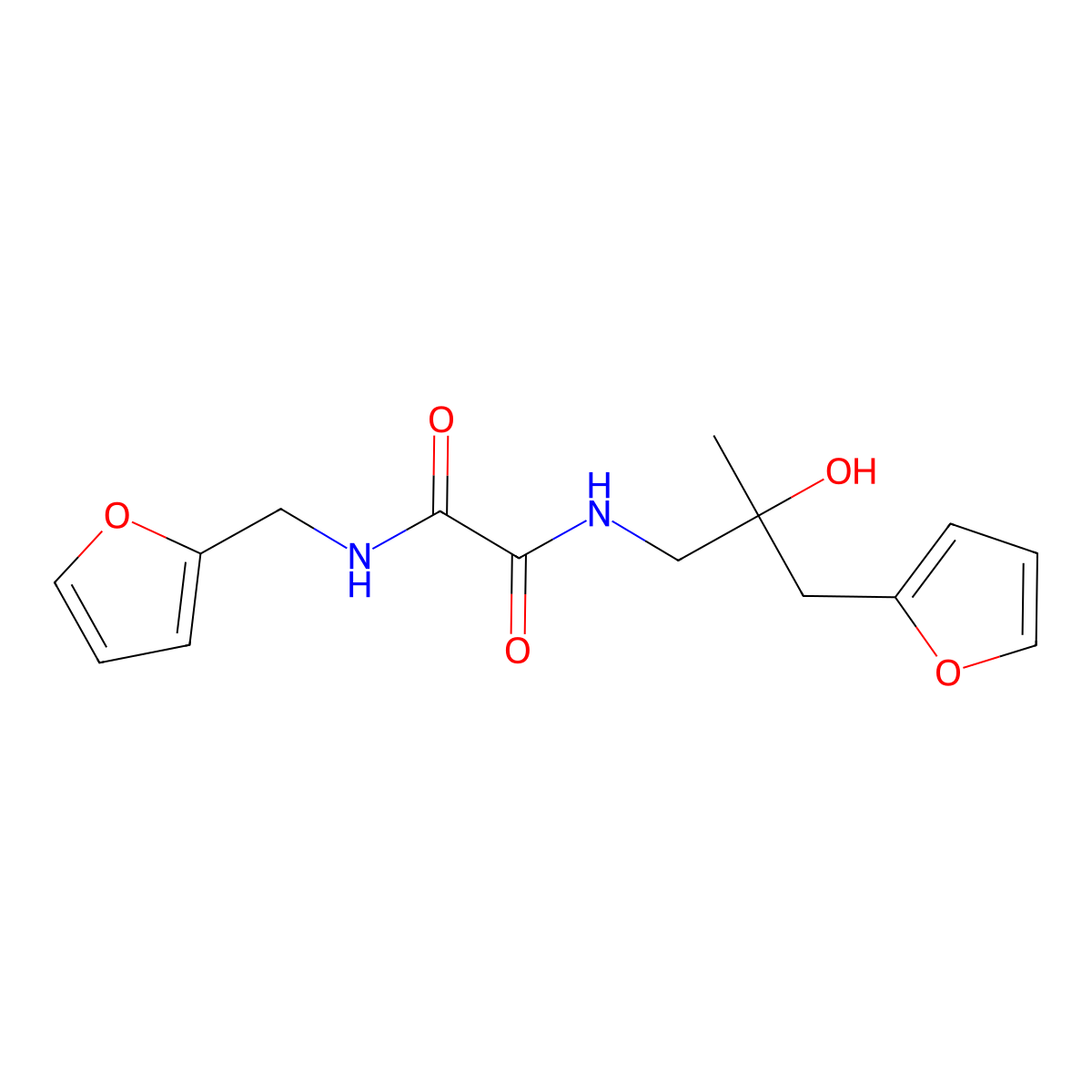 N1-(3-(furan-2-yl)-2-hydroxy-2-methylpropyl)-N2-(furan-2-ylmethyl)oxalamide molecular structure, CAS 1706177-36-7