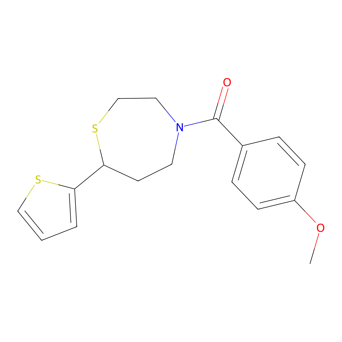 (4-Methoxyphenyl)(7-(thiophen-2-yl)-1,4-thiazepan-4-yl)methanone molecular structure, CAS 1706182-50-4
