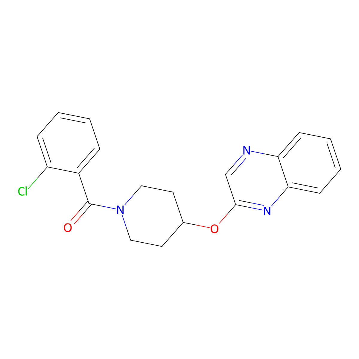 (2-Chlorophenyl)(4-(quinoxalin-2-yloxy)piperidin-1-yl)methanone molecular structure, CAS 1706183-27-8