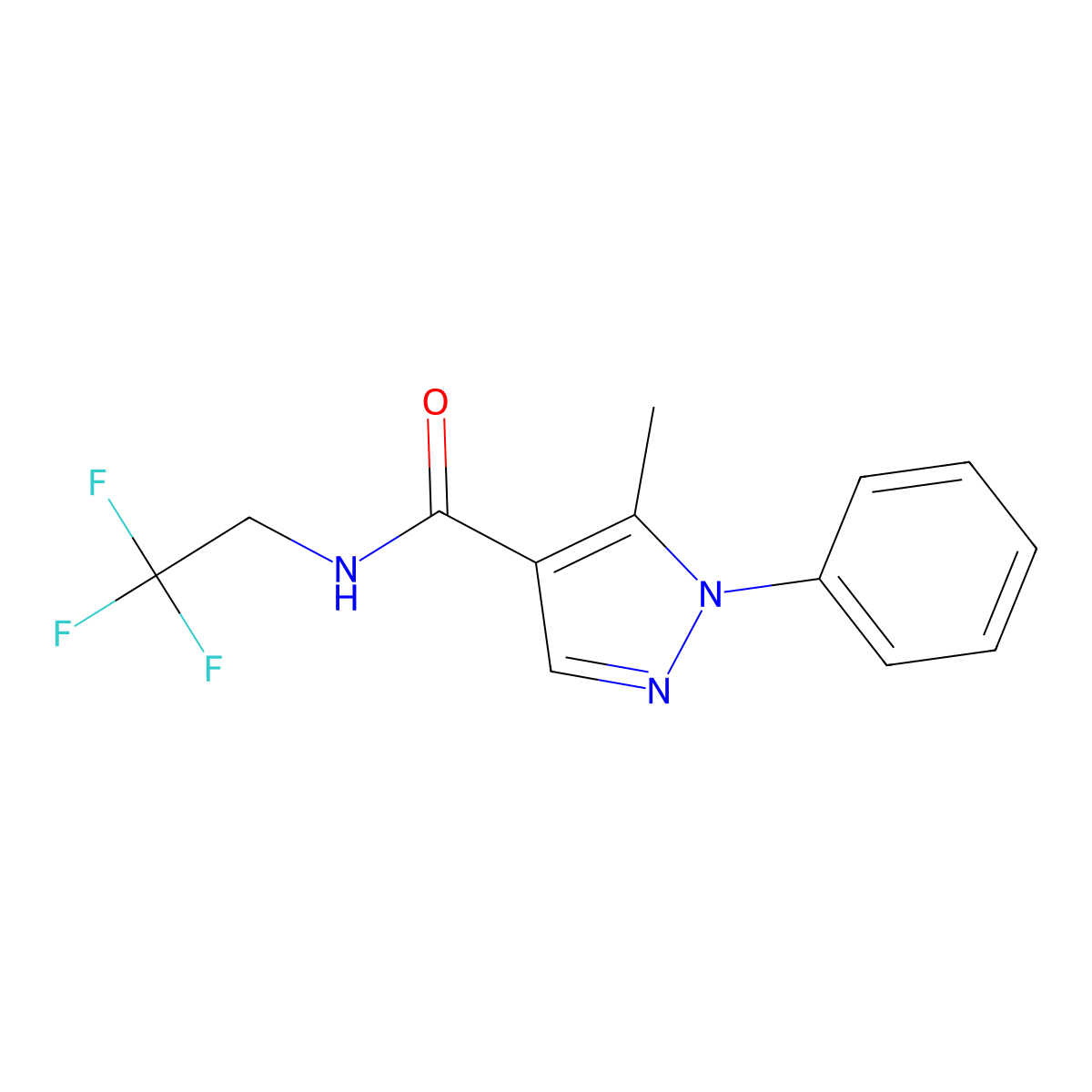 5-methyl-1-phenyl-N-(2,2,2-trifluoroethyl)-1H-pyrazole-4-carboxamide molecular structure, CAS 1706188-40-0