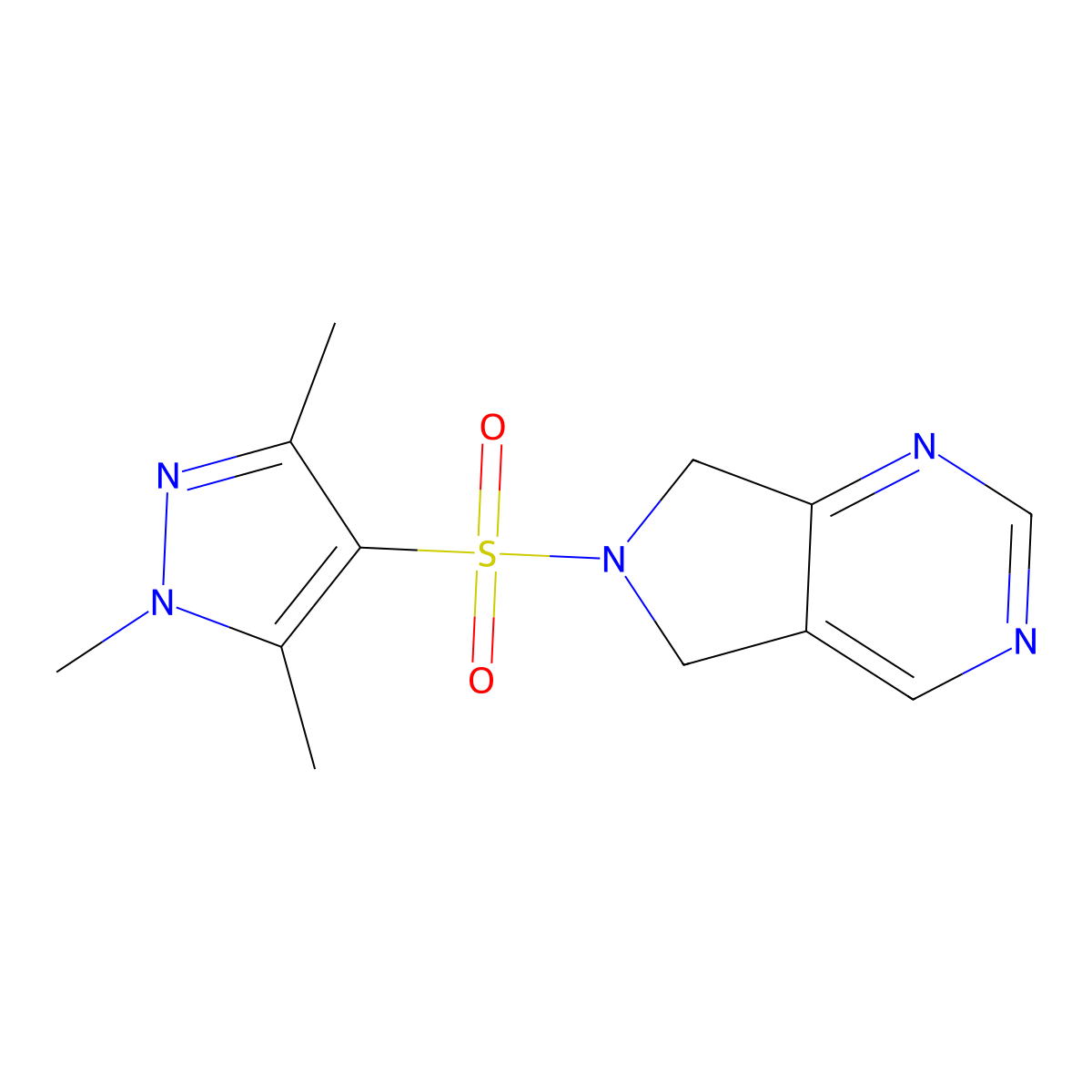 1,3,5-trimethyl-4-{5H,6H,7H-pyrrolo[3,4-d]pyrimidine-6-sulfonyl}-1H-pyrazole molecular structure, CAS 1706191-38-9