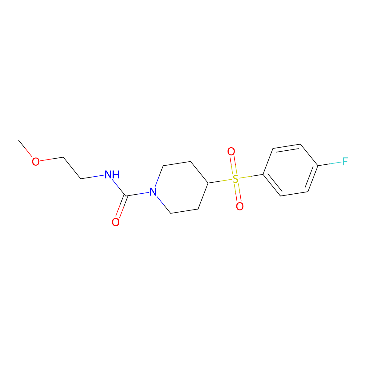 4-((4-fluorophenyl)sulfonyl)-N-(2-methoxyethyl)piperidine-1-carboxamide molecular structure, CAS 1706200-06-7