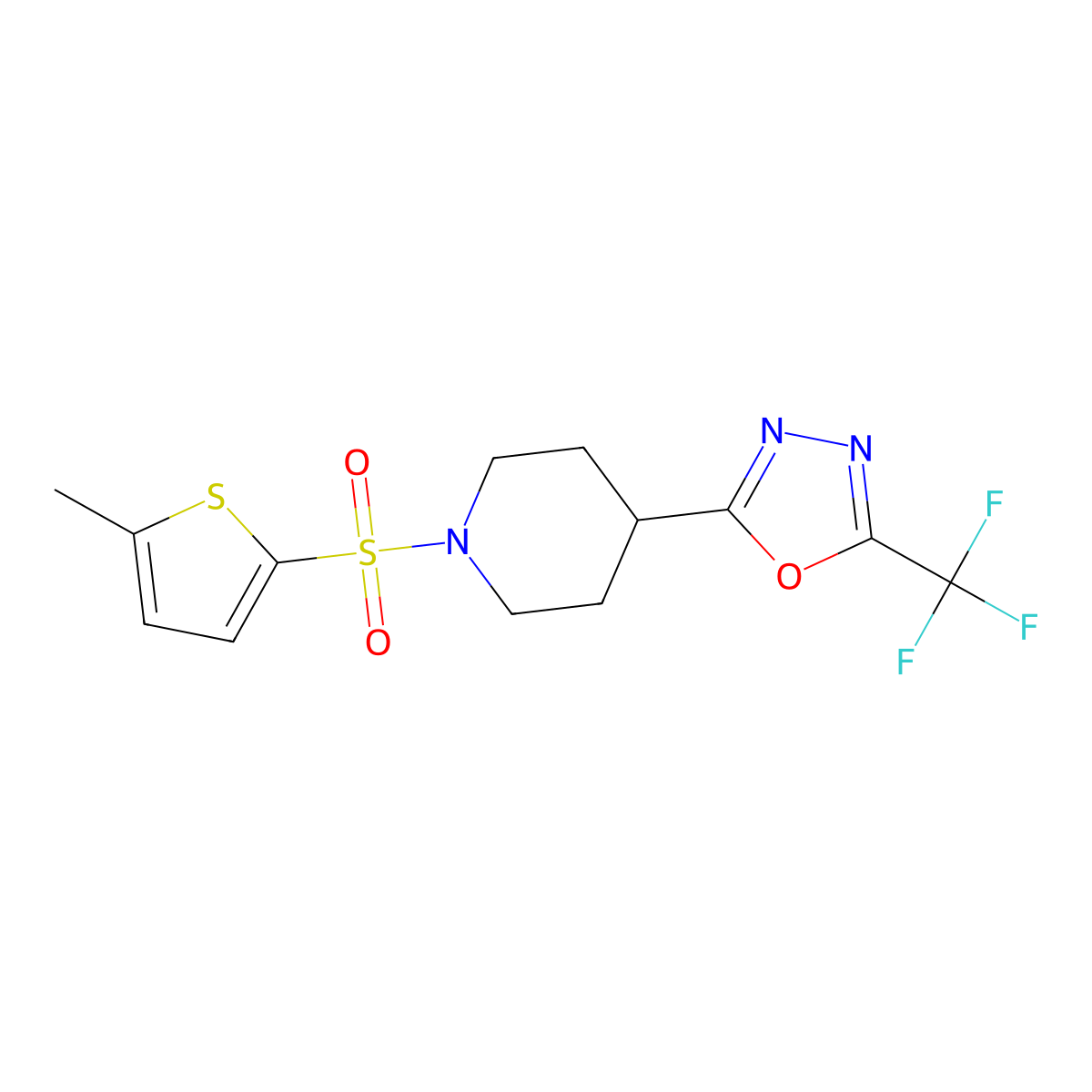 1-[(5-Methylthiophen-2-yl)sulfonyl]-4-[5-(trifluoromethyl)-1,3,4-oxadiazol-2-yl]piperidine molecular structure, CAS 1706202-69-8