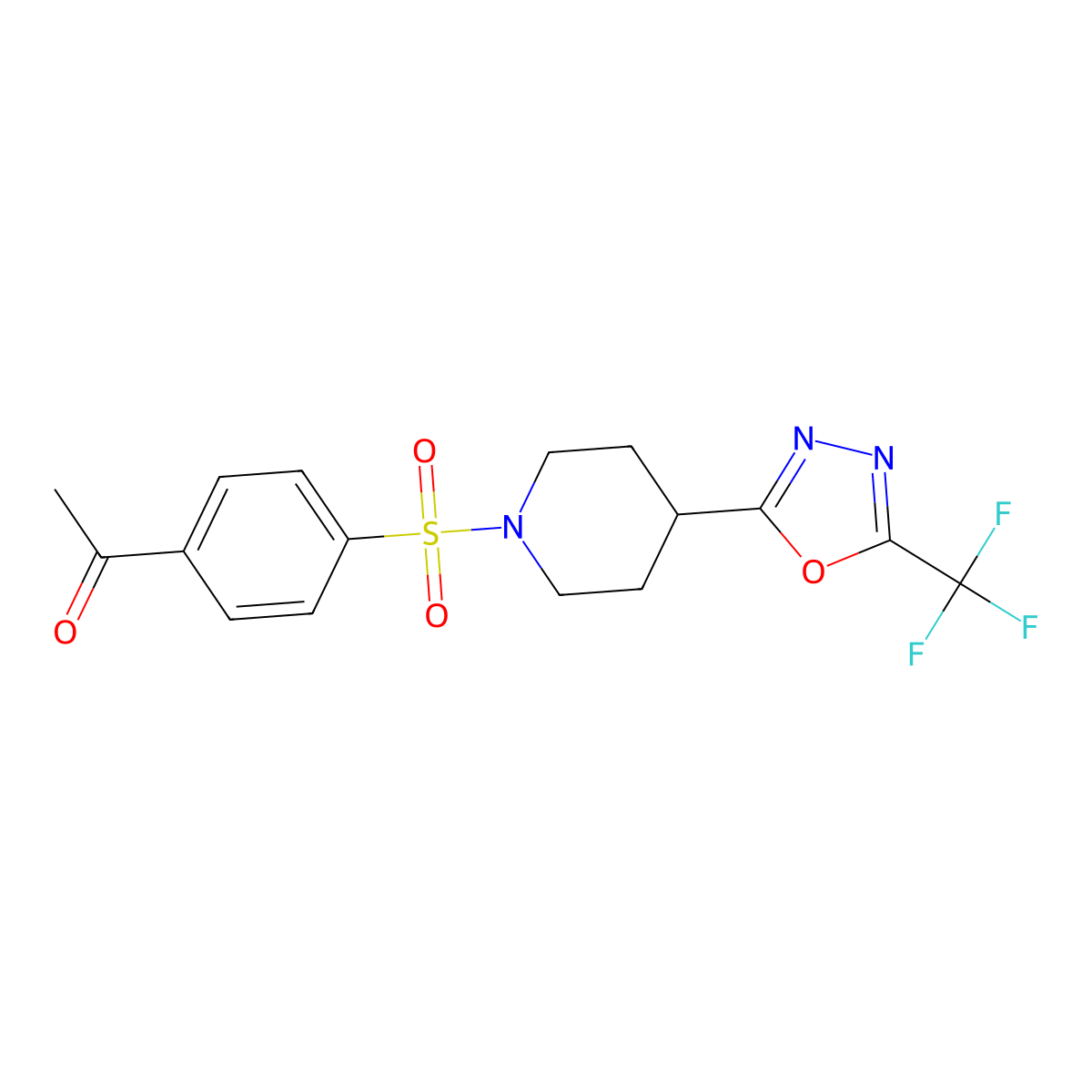 1-(4-((4-(5-(Trifluoromethyl)-1,3,4-oxadiazol-2-yl)piperidin-1-yl)sulfonyl)phenyl)ethanone molecular structure, CAS 1706202-77-8