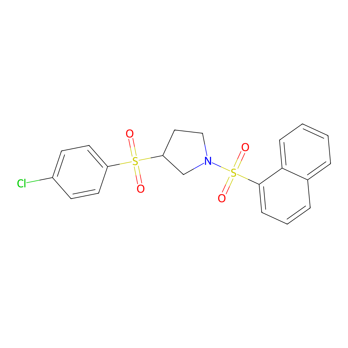 3-((4-Chlorophenyl)sulfonyl)-1-(naphthalen-1-ylsulfonyl)pyrrolidine molecular structure, CAS 1706205-47-1