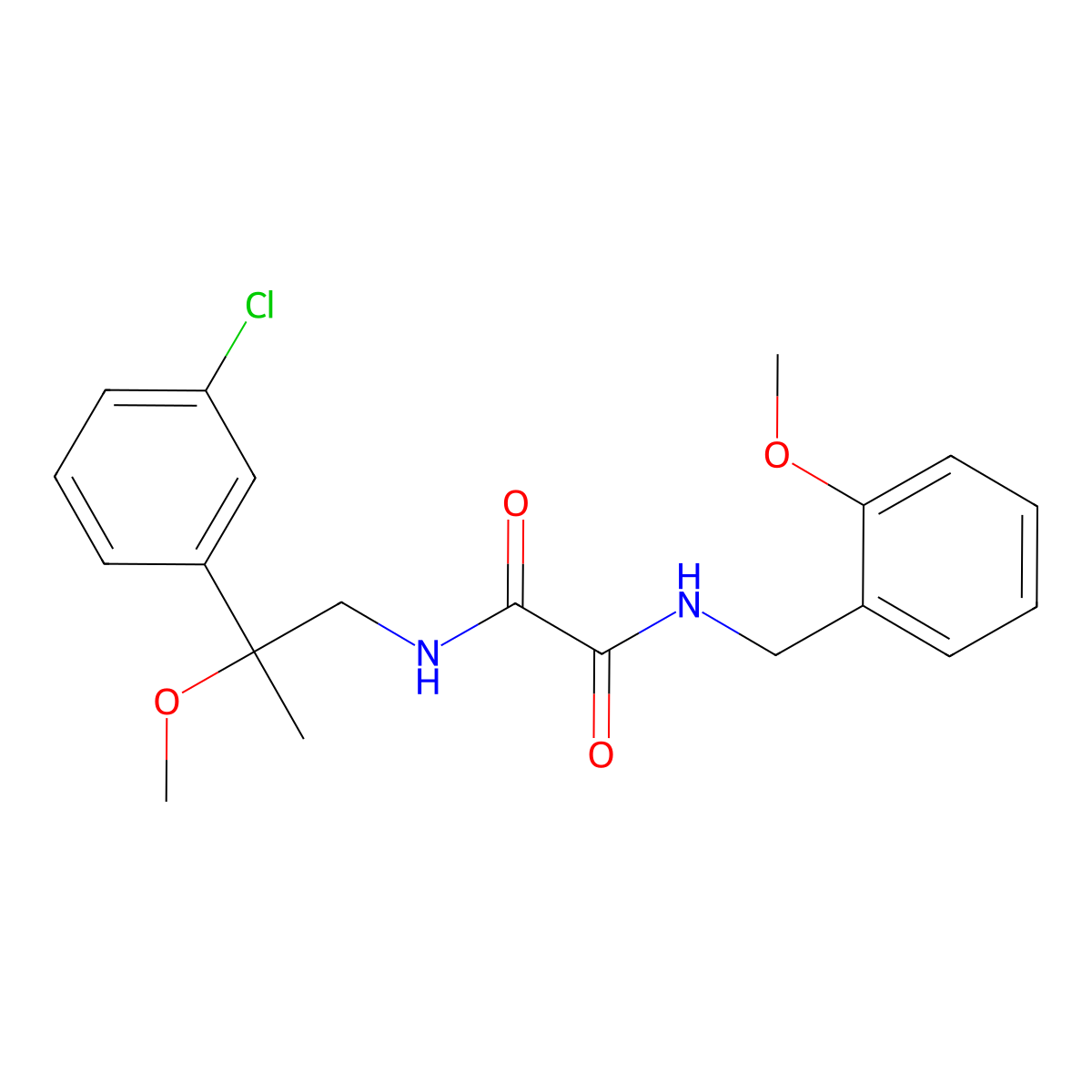 N1-(2-(3-chlorophenyl)-2-methoxypropyl)-N2-(2-methoxybenzyl)oxalamide molecular structure, CAS 1706211-83-7