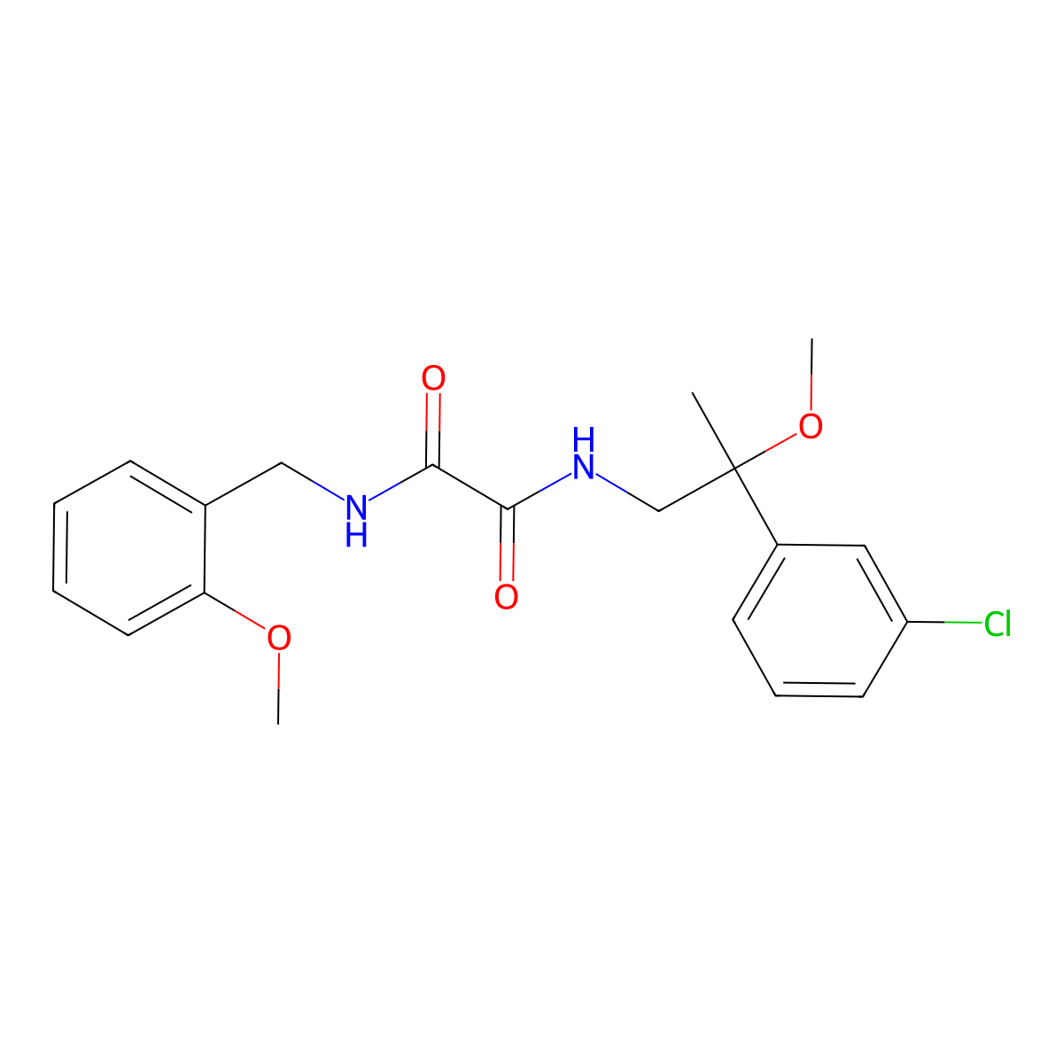 N1-(2-(3-chlorophenyl)-2-methoxypropyl)-N2-(2-methoxybenzyl)oxalamide molecular structure, CAS 1706211-83-7