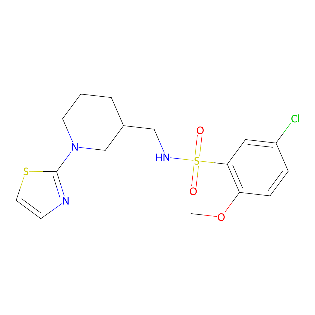 5-chloro-2-methoxy-N-((1-(thiazol-2-yl)piperidin-3-yl)methyl)benzenesulfonamide molecular structure, CAS 1706212-04-5