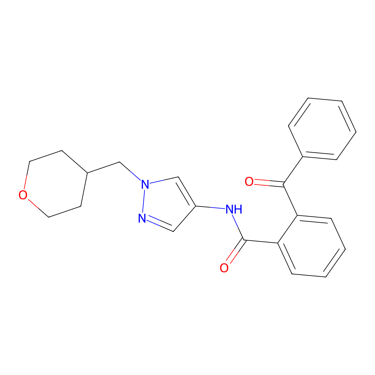 2-benzoyl-N-(1-((tetrahydro-2H-pyran-4-yl)methyl)-1H-pyrazol-4-yl)benzamide molecular structure, CAS 1706212-11-4