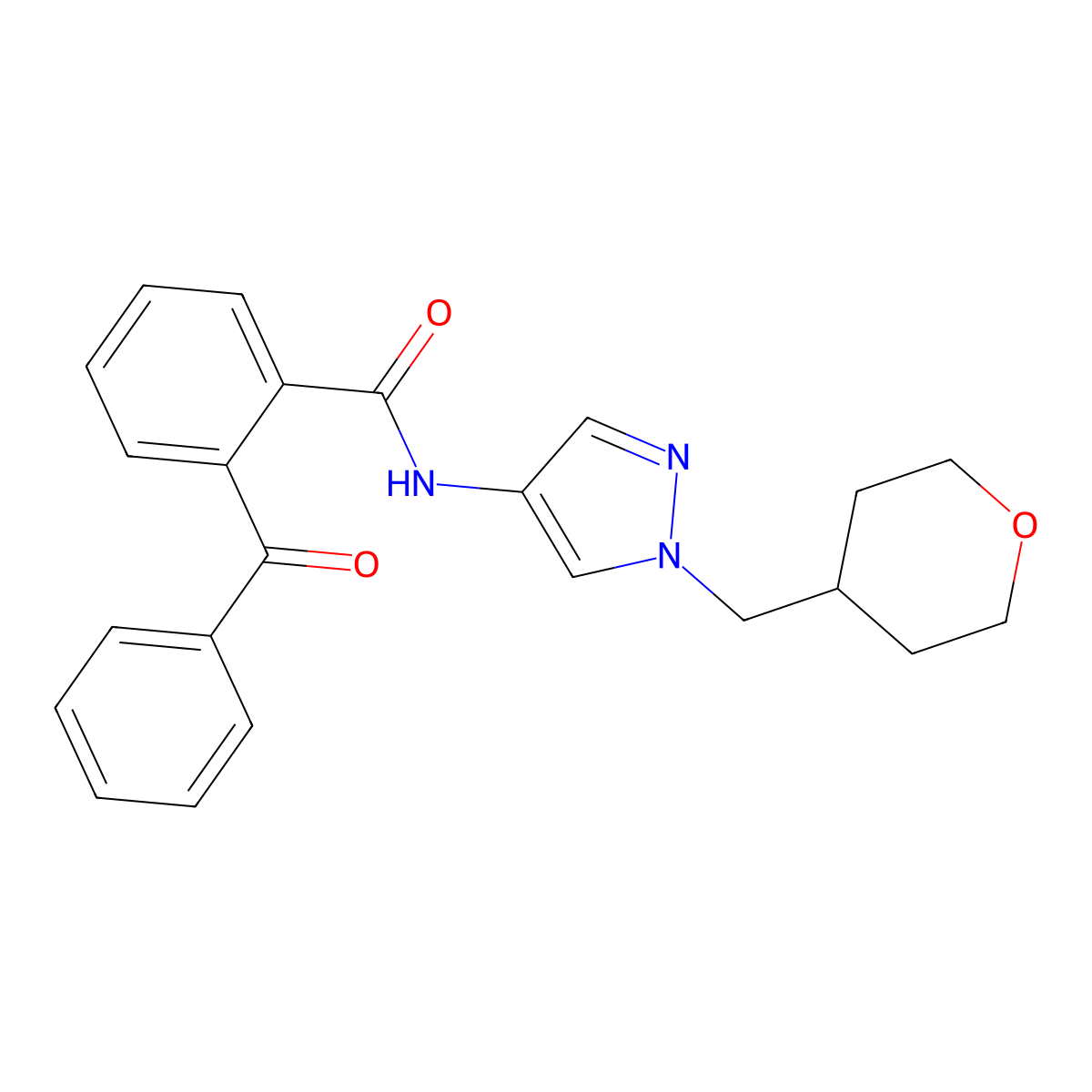 2-benzoyl-N-(1-((tetrahydro-2H-pyran-4-yl)methyl)-1H-pyrazol-4-yl)benzamide molecular structure, CAS 1706212-11-4