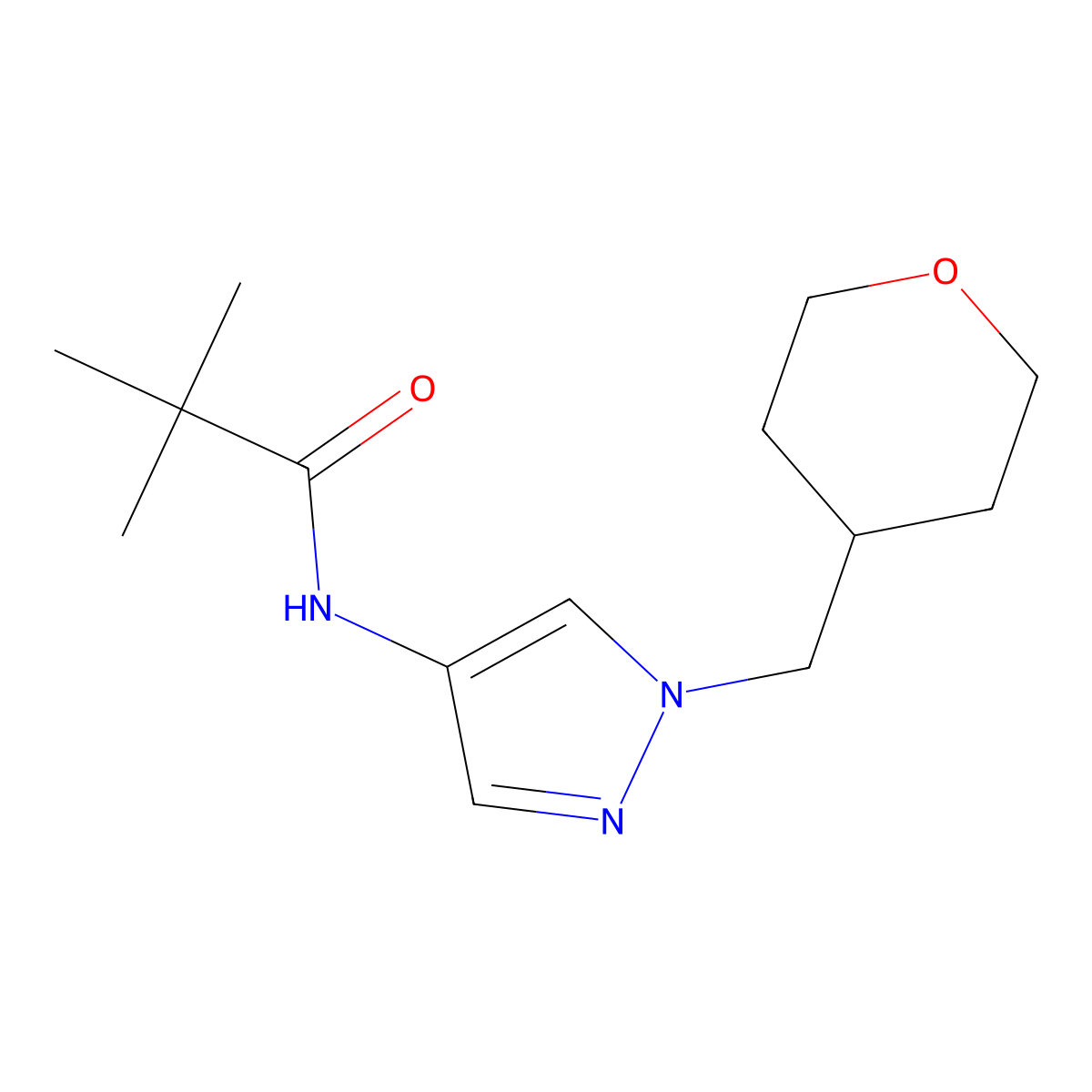 N-(1-((tetrahydro-2H-pyran-4-yl)methyl)-1H-pyrazol-4-yl)pivalamide molecular structure, CAS 1706212-23-8