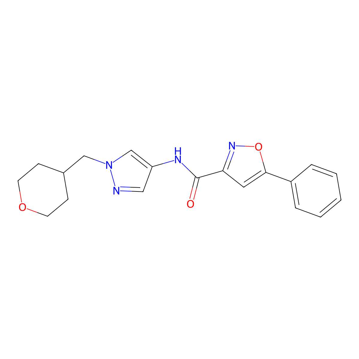 5-phenyl-N-(1-((tetrahydro-2H-pyran-4-yl)methyl)-1H-pyrazol-4-yl)isoxazole-3-carboxamide molecular structure, CAS 1706212-92-1