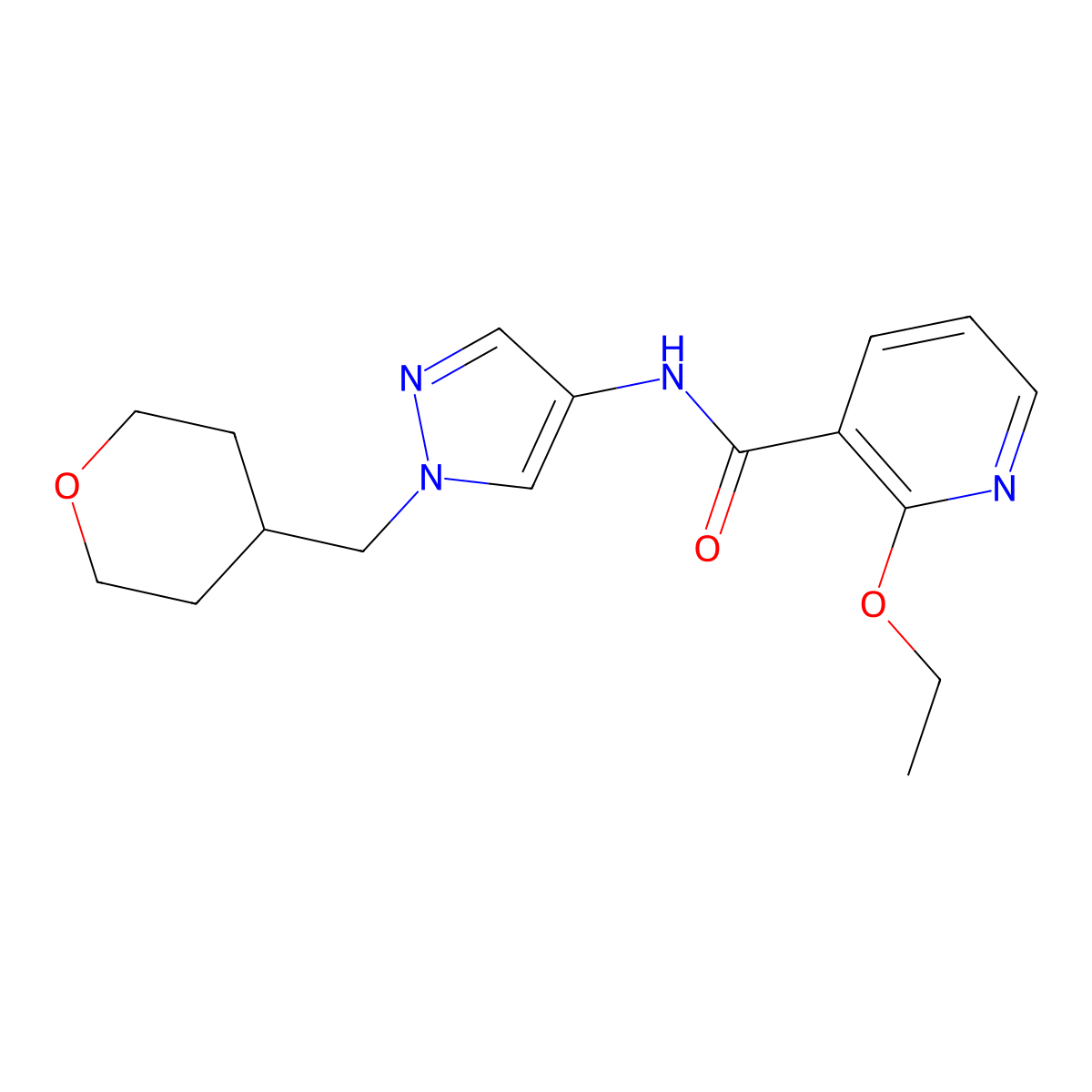 2-ethoxy-N-(1-((tetrahydro-2H-pyran-4-yl)methyl)-1H-pyrazol-4-yl)nicotinamide molecular structure, CAS 1706213-40-2