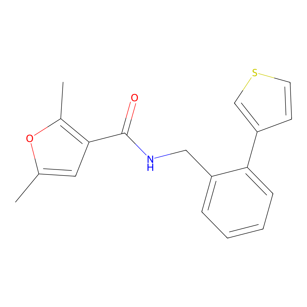 2,5-dimethyl-N-(2-(thiophen-3-yl)benzyl)furan-3-carboxamide molecular structure, CAS 1706213-78-6