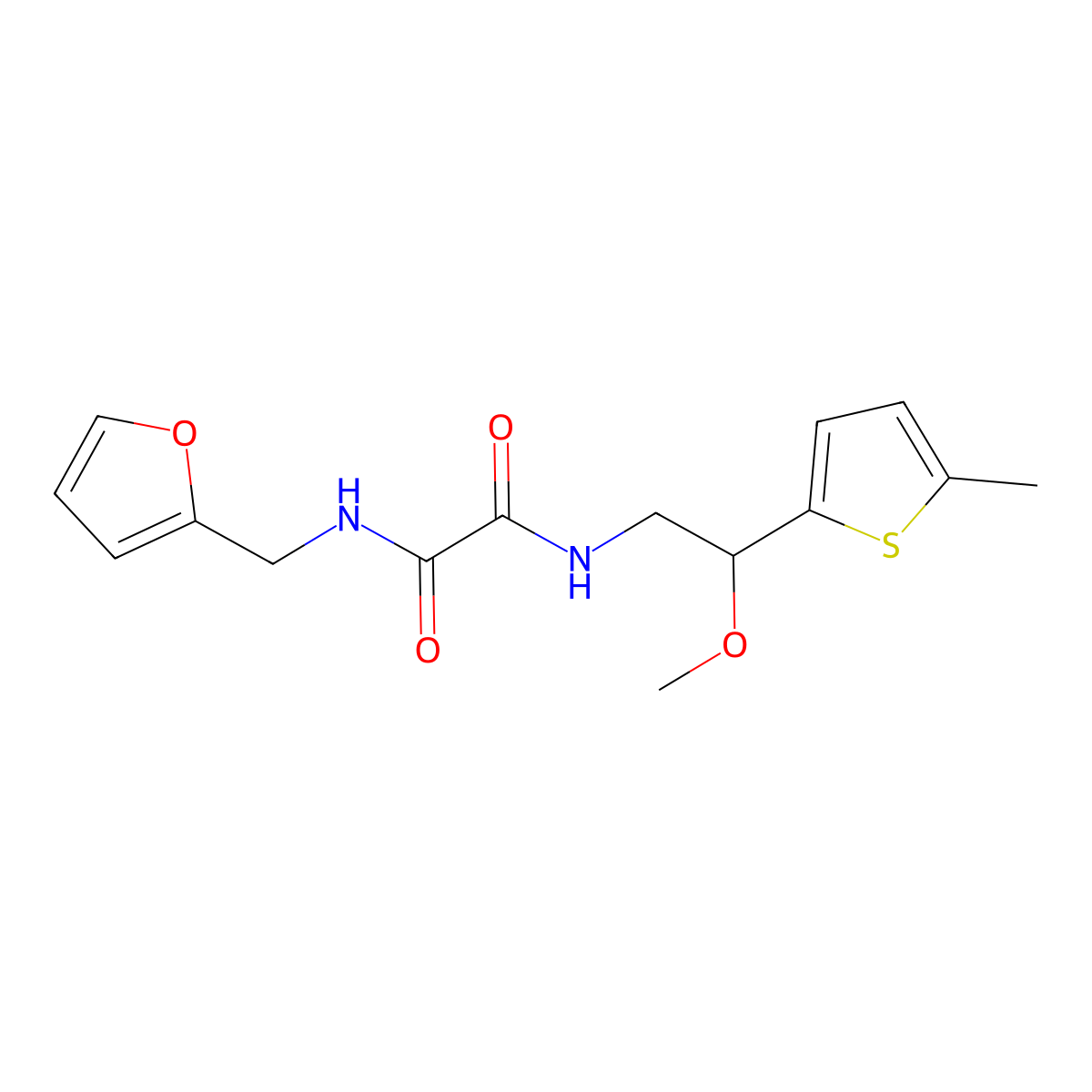 N1-(furan-2-ylmethyl)-N2-(2-methoxy-2-(5-methylthiophen-2-yl)ethyl)oxalamide molecular structure, CAS 1706216-43-4