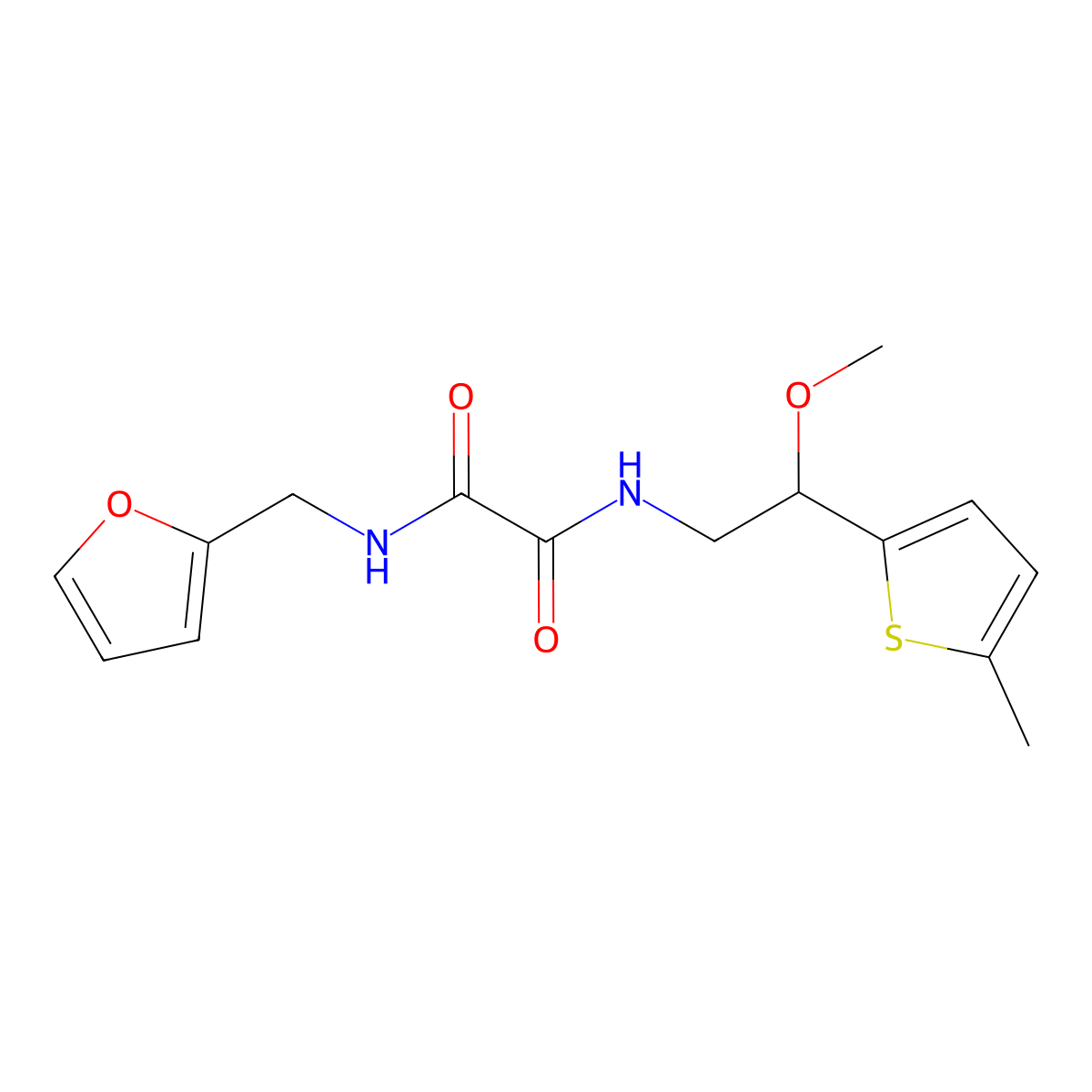 N1-(furan-2-ylmethyl)-N2-(2-methoxy-2-(5-methylthiophen-2-yl)ethyl)oxalamide molecular structure, CAS 1706216-43-4