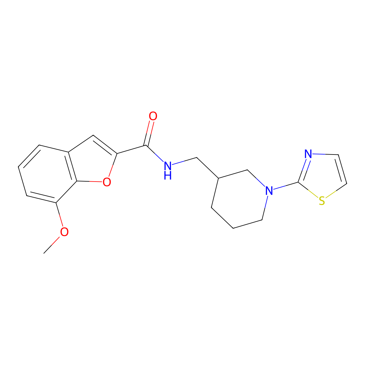 7-methoxy-N-((1-(thiazol-2-yl)piperidin-3-yl)methyl)benzofuran-2-carboxamide molecular structure, CAS 1706217-07-3