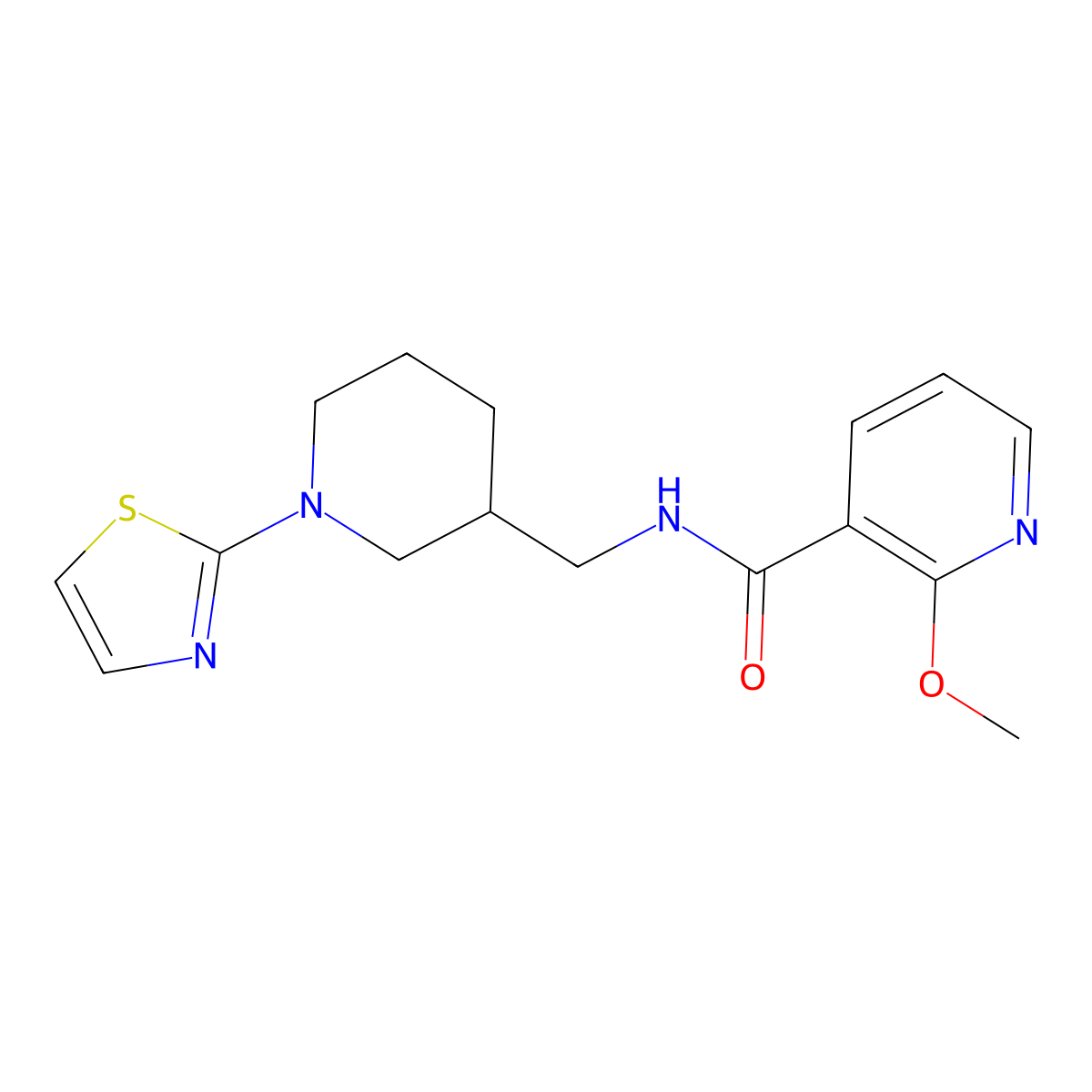 2-methoxy-N-((1-(thiazol-2-yl)piperidin-3-yl)methyl)nicotinamide molecular structure, CAS 1706217-53-9