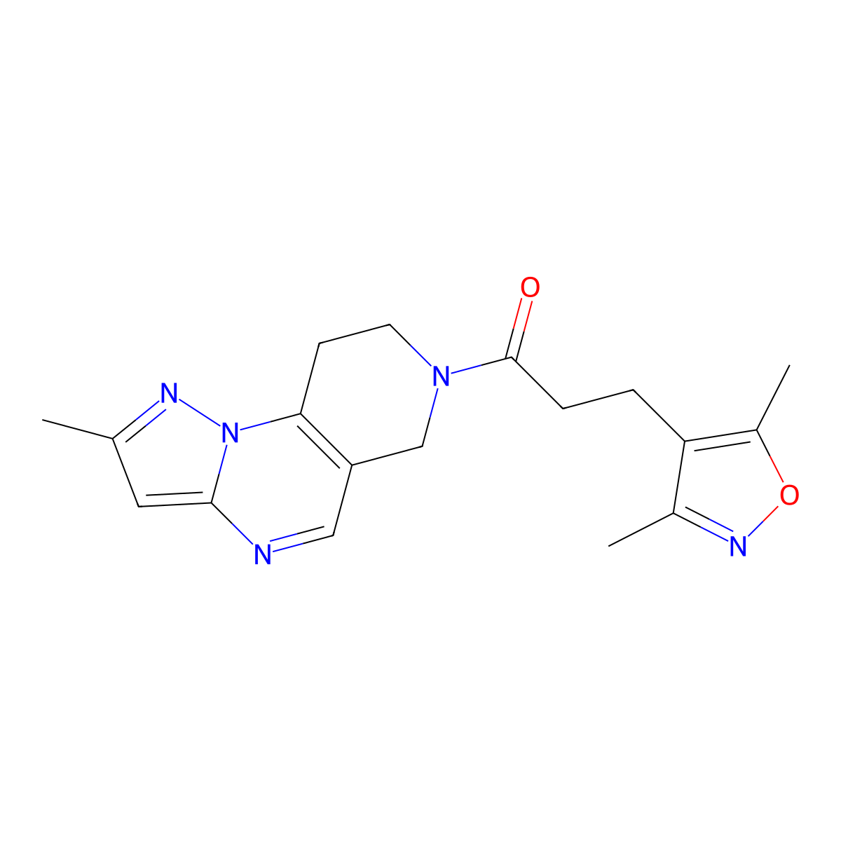 3-(3,5-dimethylisoxazol-4-yl)-1-(2-methyl-8,9-dihydropyrazolo[1,5-a]pyrido[3,4-e]pyrimidin-7(6H)-yl)propan-1-one molecular structure, CAS 1706220-27-0