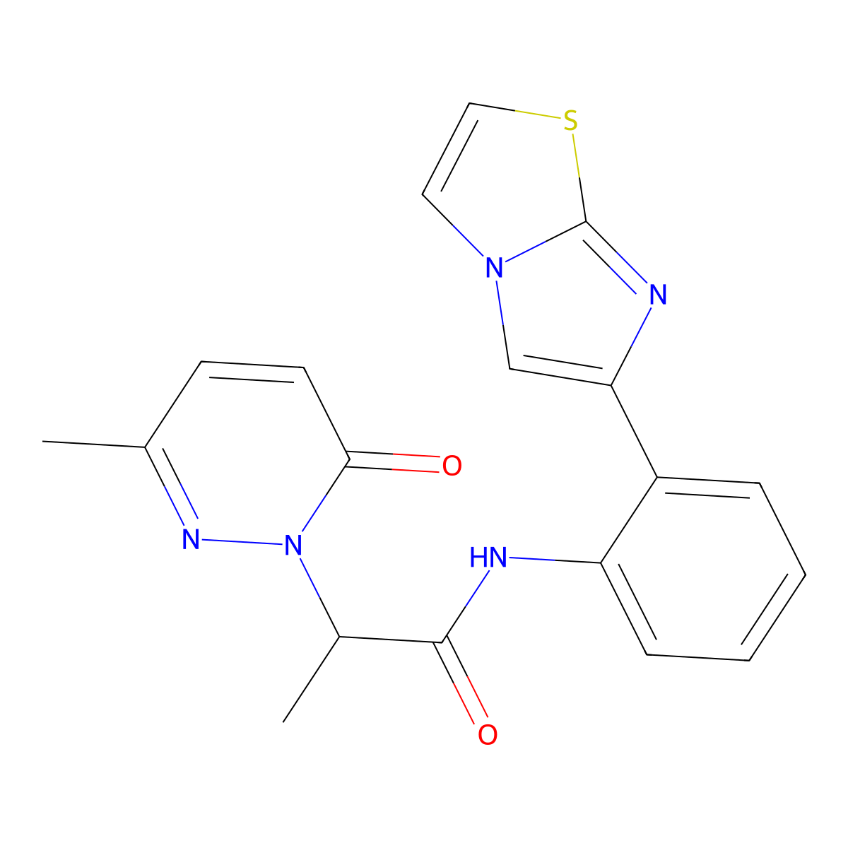 N-(2-(imidazo[2,1-b]thiazol-6-yl)phenyl)-2-(3-methyl-6-oxopyridazin-1(6H)-yl)propanamide molecular structure, CAS 1706220-46-3