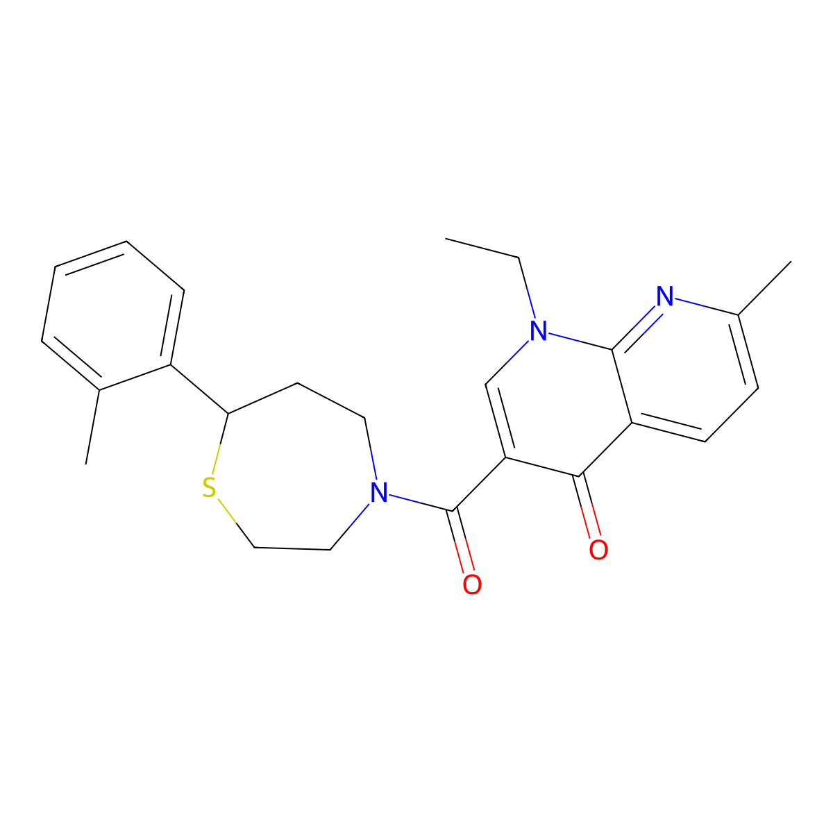 1-ethyl-7-methyl-3-(7-(o-tolyl)-1,4-thiazepane-4-carbonyl)-1,8-naphthyridin-4(1H)-one molecular structure, CAS 1706221-18-2