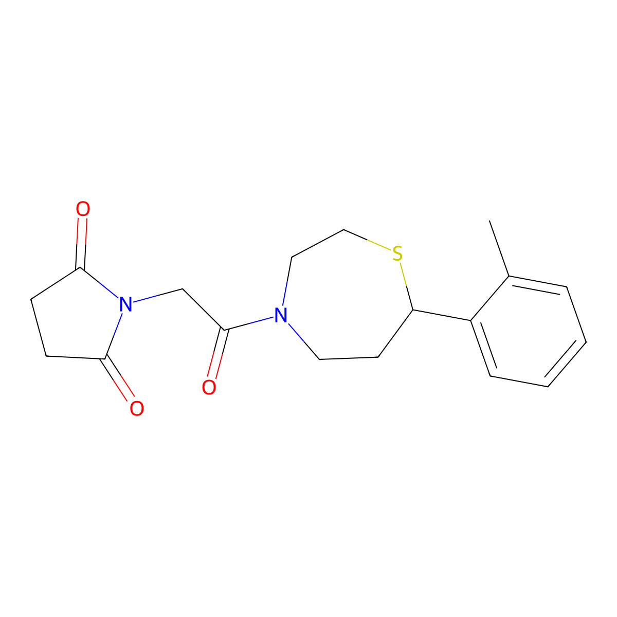 1-(2-Oxo-2-(7-(o-tolyl)-1,4-thiazepan-4-yl)ethyl)pyrrolidine-2,5-dione molecular structure, CAS 1706221-20-6
