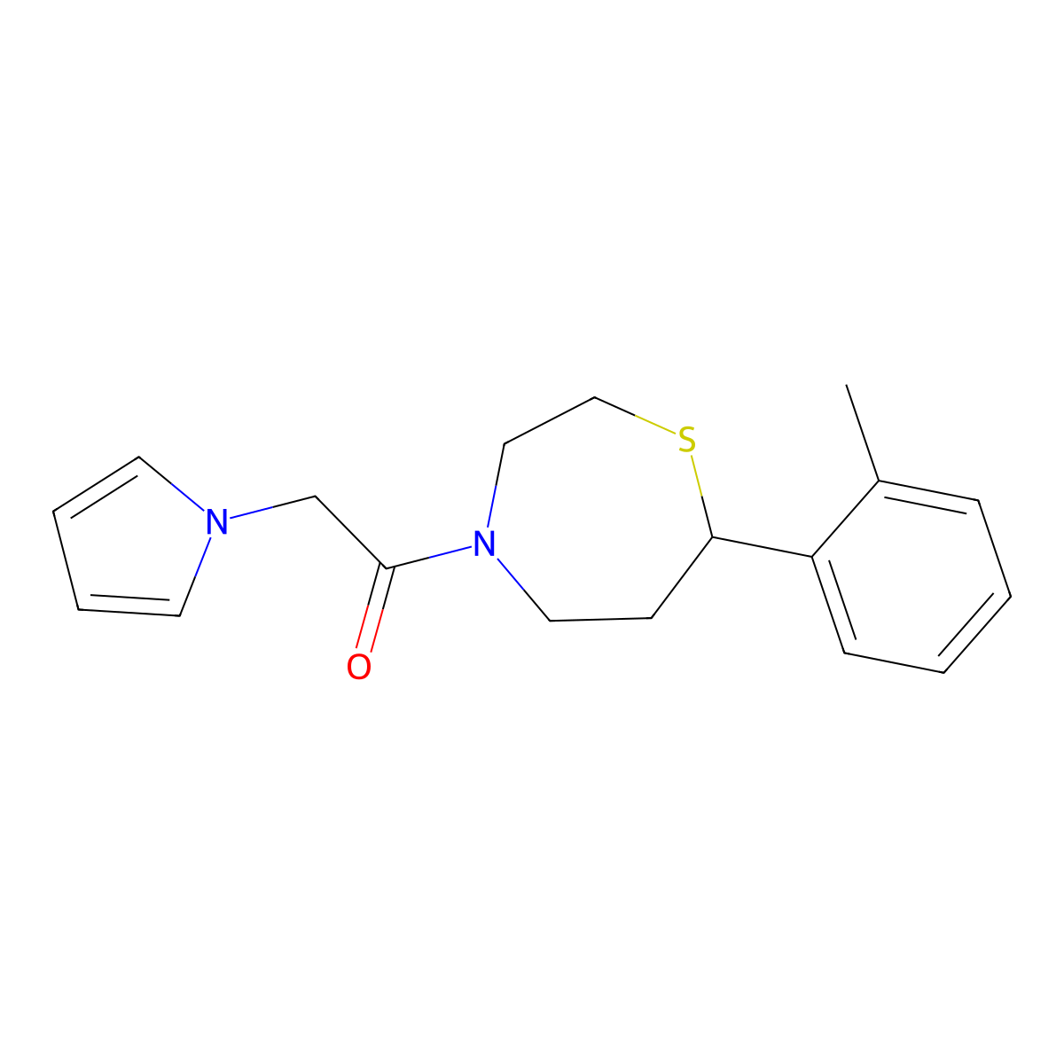 2-(1H-pyrrol-1-yl)-1-(7-(o-tolyl)-1,4-thiazepan-4-yl)ethanone molecular structure, CAS 1706221-23-9