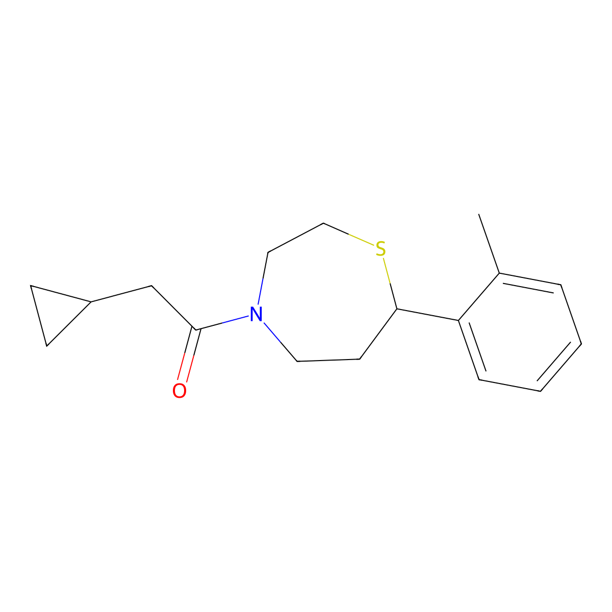 2-Cyclopropyl-1-(7-(o-tolyl)-1,4-thiazepan-4-yl)ethanone molecular structure, CAS 1706221-26-2